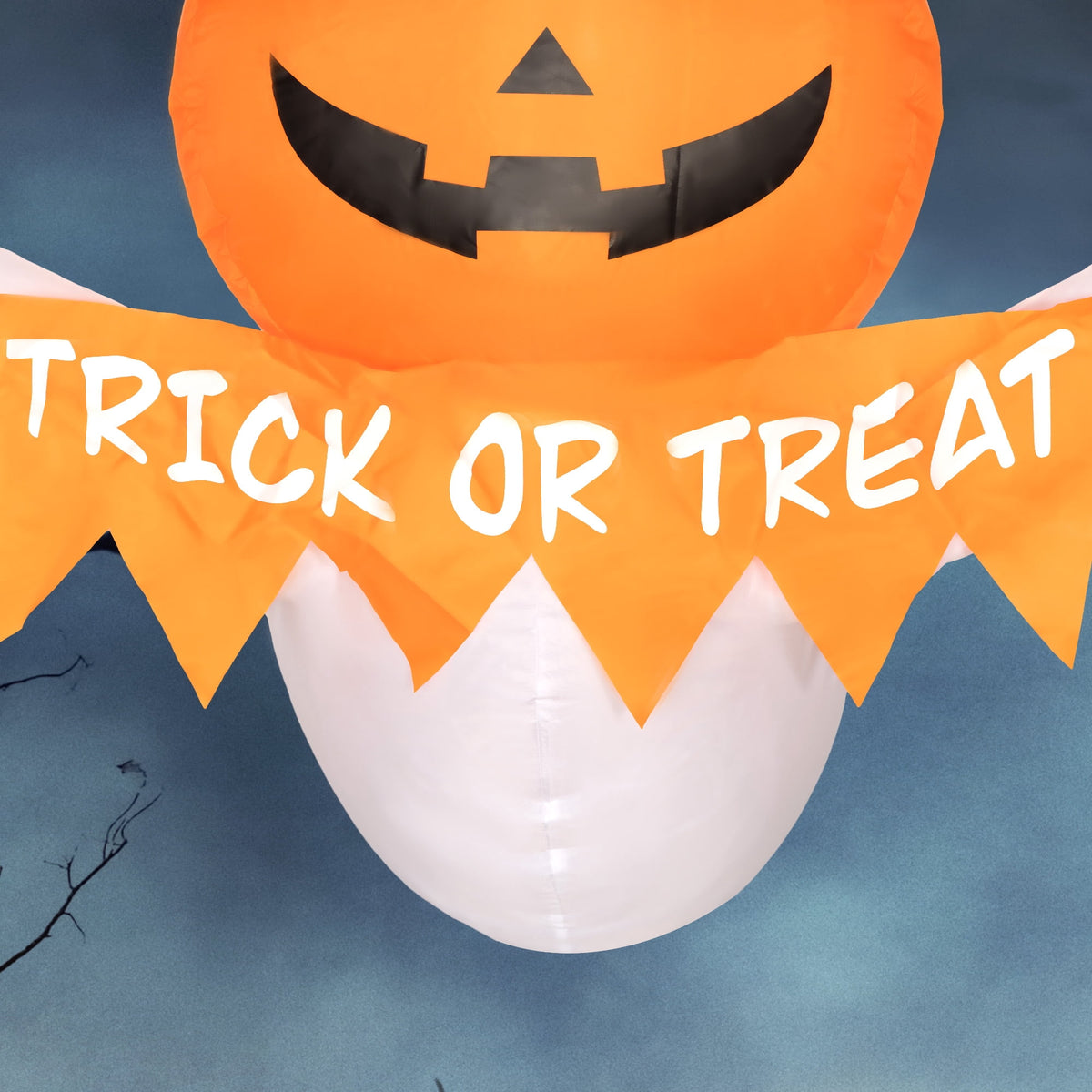 Outsunny 41.3" Inflatable Halloween Window Sticker Ghost with Orange Face, Halloween Decoration with LED Lights for Garden Indoor Outdoor