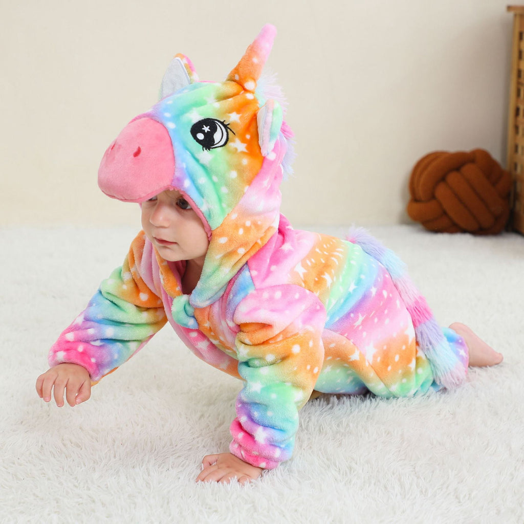 WIBACKER 0-3T Unisex Baby Animal Costume Winter Autumn Flannel Hooded Romper Christmas and Halloween Dinosaur Cosplay Jumpsuit