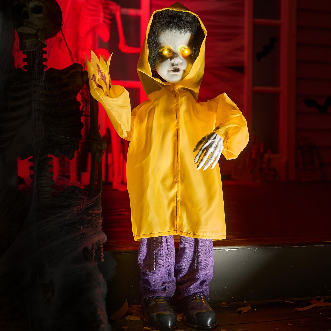 Joyfy 67" Standing Grim Reaper with Chain, Large Halloween Decorations Outdoor, Life Size Animatronics Skelton, Sound-Actived Party Decor with Creepy Sound & LED Eyes, Scary Haunted House Props