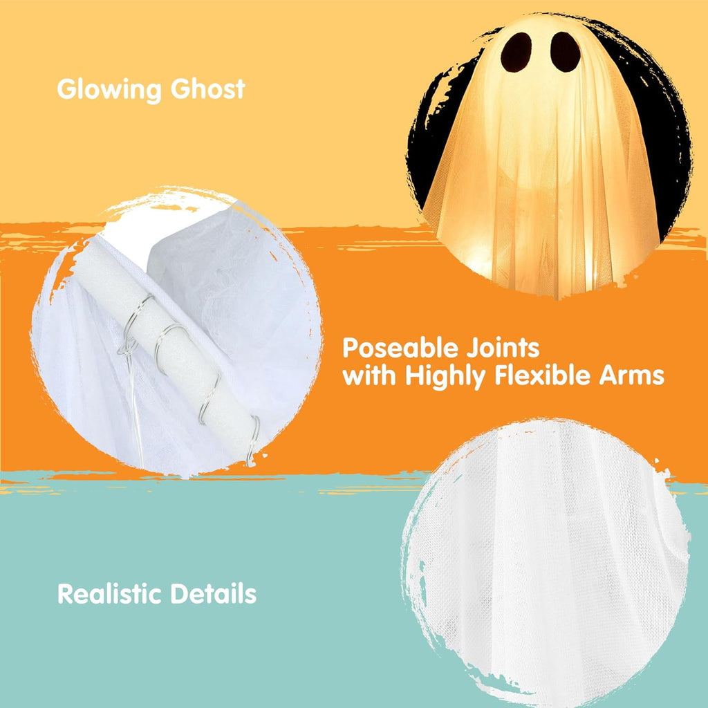 Joyfy 47inch Halloween Decorations Outdoor Hanging Ghost,Light up White Ghosts with Spooky Warm White LED Light,Halloween Outdoor Yard Porch Decorations,Haunted House Decorations