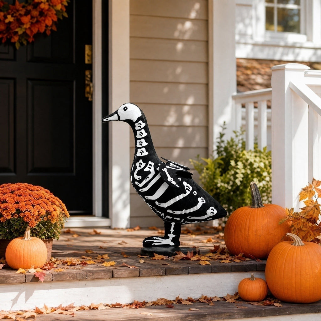 Outdoor Holiday Yard Decor, 23 Inch Porch Goose Outfits, Halloween Pumpkin Themed Porch Goose Clothes, Porch Goose Set with Hat and Treat Bag, Fits Standard 23 Inch Large Porch