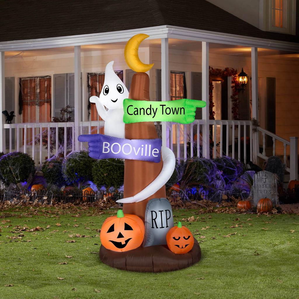 Gemmy Halloween Airblown Ghost Wrapped Around Sign Post Yard Inflatable, 96.06"