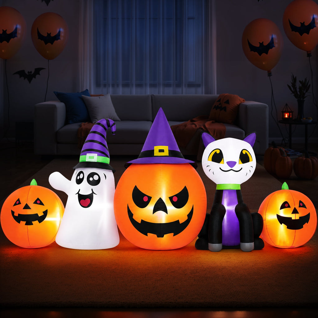 Firstness 8FT Halloween Inflatable Pumpkins Ghost Cat with Lights,Blow ups Outdoor Decorations for Yard