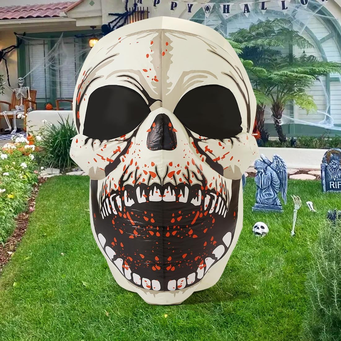 GOOSH Halloween Inflatables 4 FT High Halloween Inflatable Skull with Magic LEDs, Scary Skulls Inflatable Halloween Skull Inflatable, Outdoor Halloween Decorations Clearance for Holiday Party