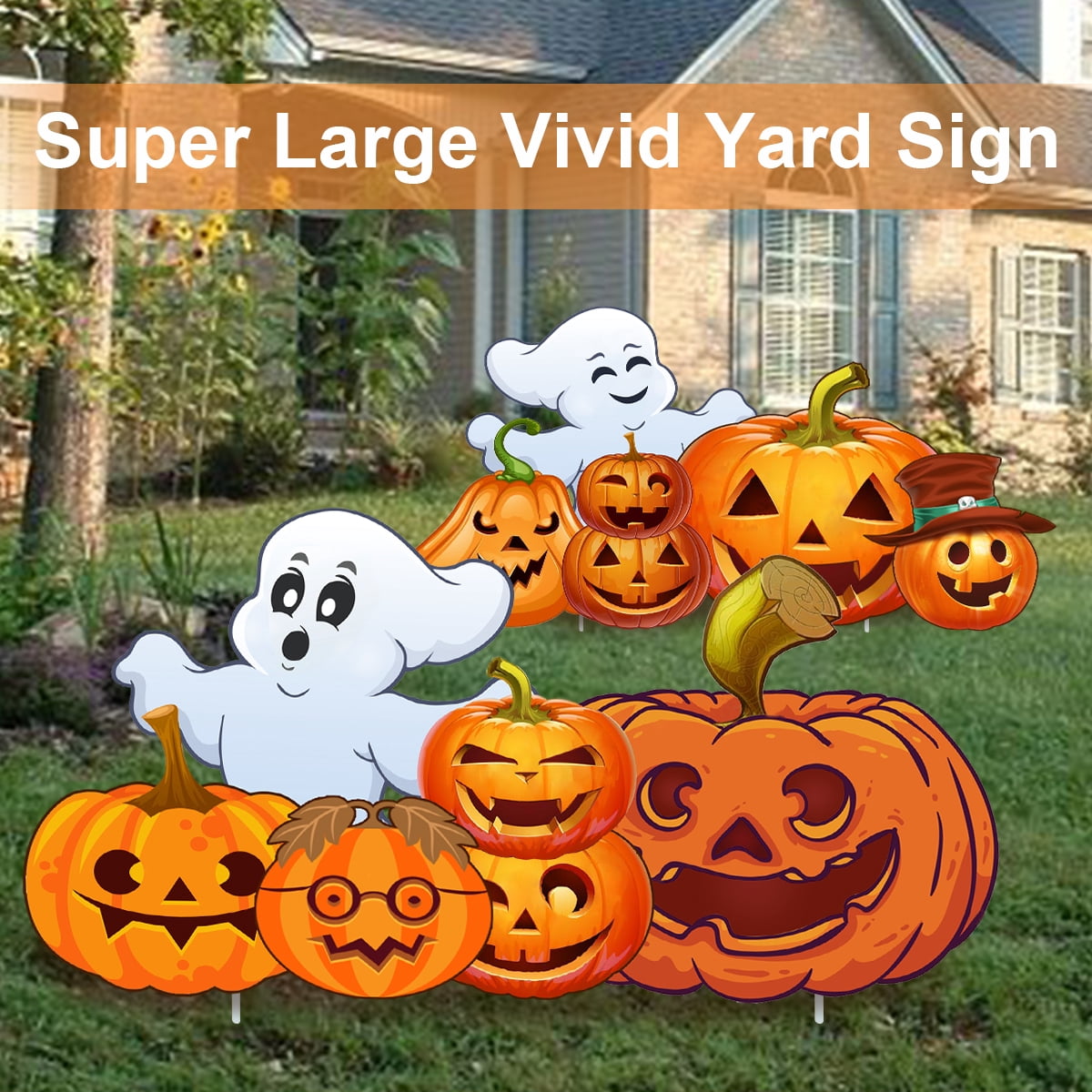 2Sets Halloween Yard Lawn Stakes Cute Pumpkin Yard Sign Vintage for Halloween Garden Decorations Outdoor