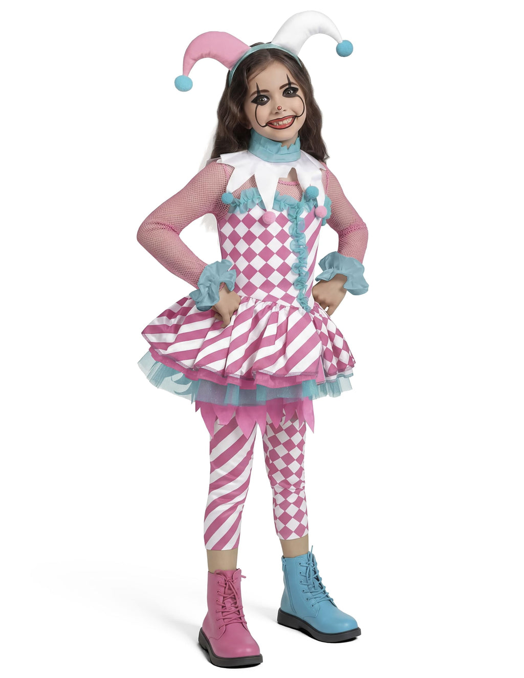 Joyfy Girls Clown Costume, Halloween Evil Clown Costume, Black and Red Jester Dress for Girls Halloween Party Dress Up Cosplay