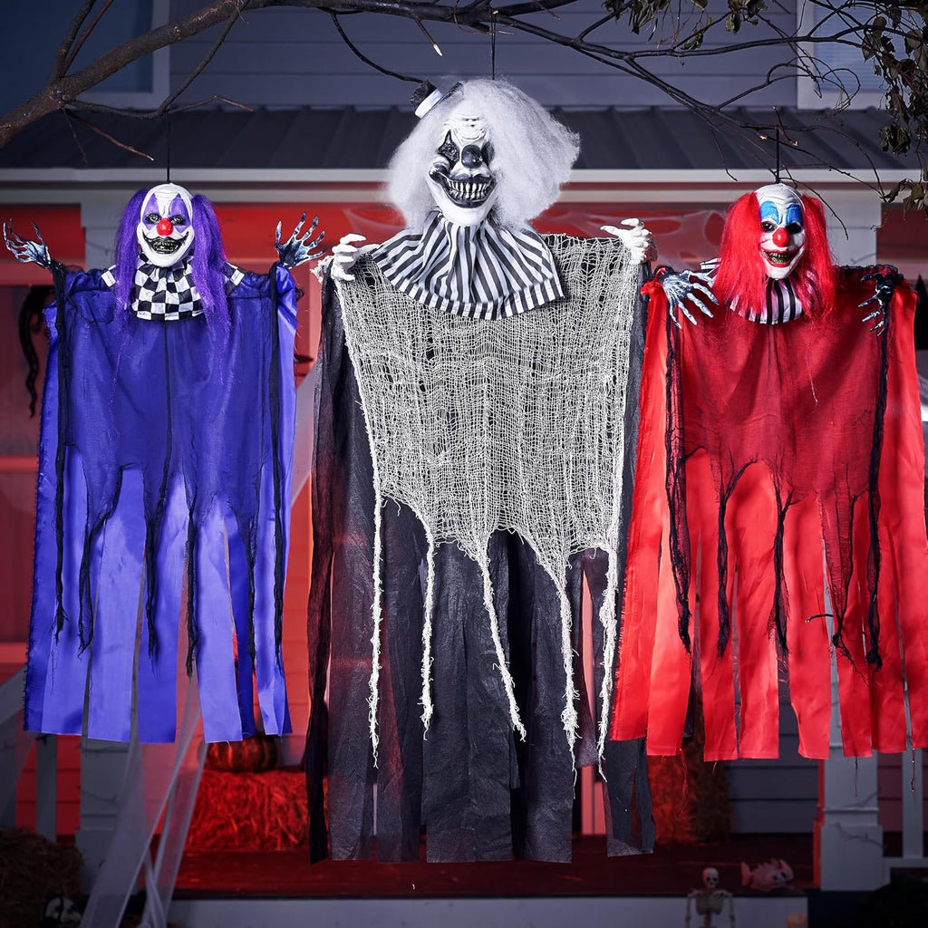 Joyfy 4 Pcs Halloween Decorations Outdoor Hanging Clown Ghost,29" Scary Outdoor Halloween Decor for Halloween Haunted House Decor Props