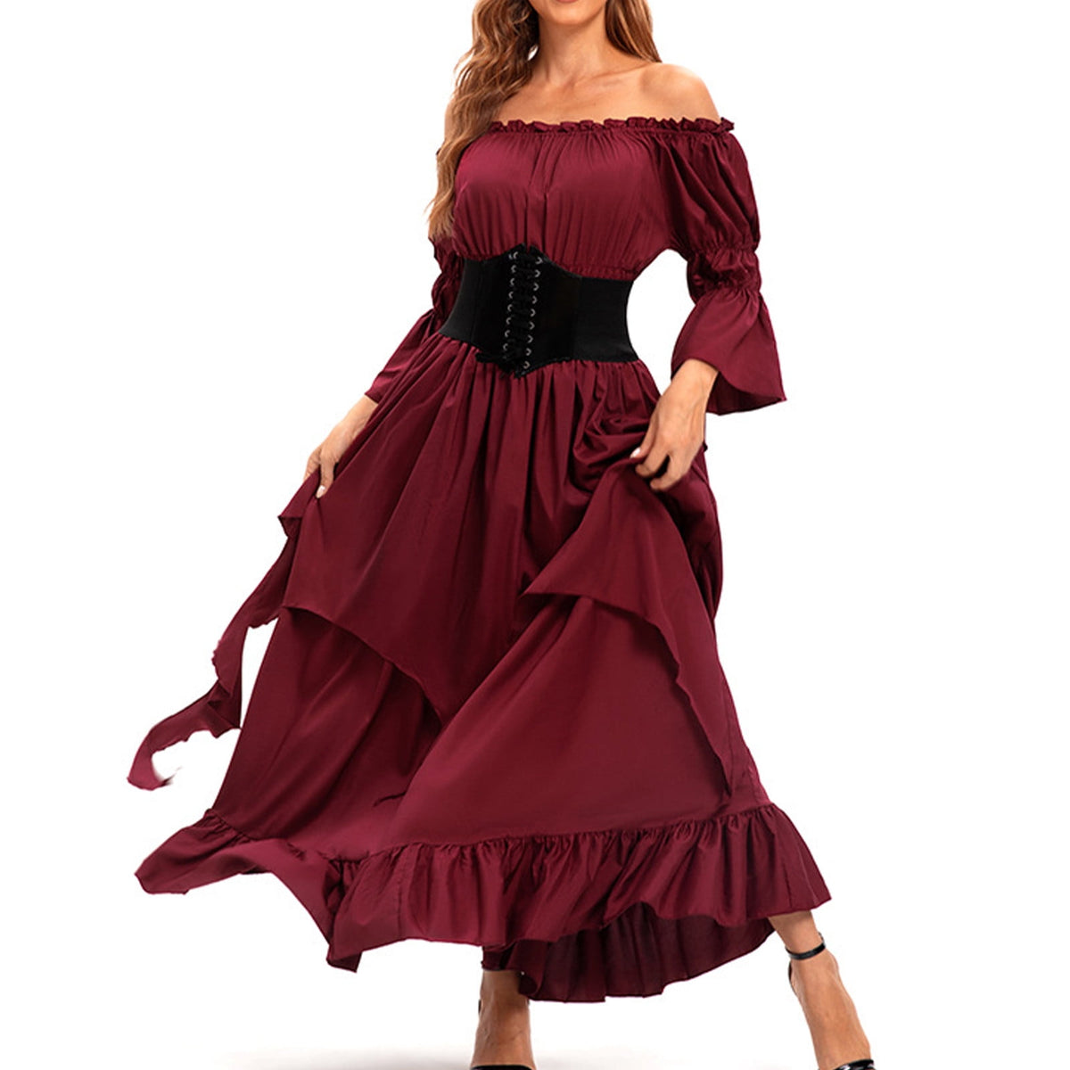 LYXSSBYX Maxi Dresses for Women Women's Long Sleeve Neck Dress Floor Length Cosplay Dress Plus Size Dress
