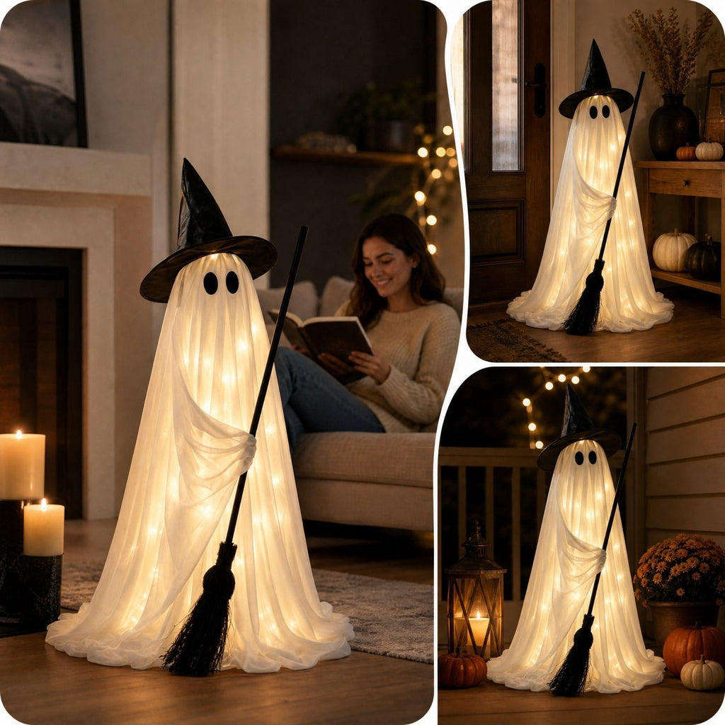 Halloween Witch Broom Cane with Ribbons, 38.2" Witches Broomstick for Wizard Costume Party, Photo Booth Accessory Stage Prop, Halloween Decoration, D