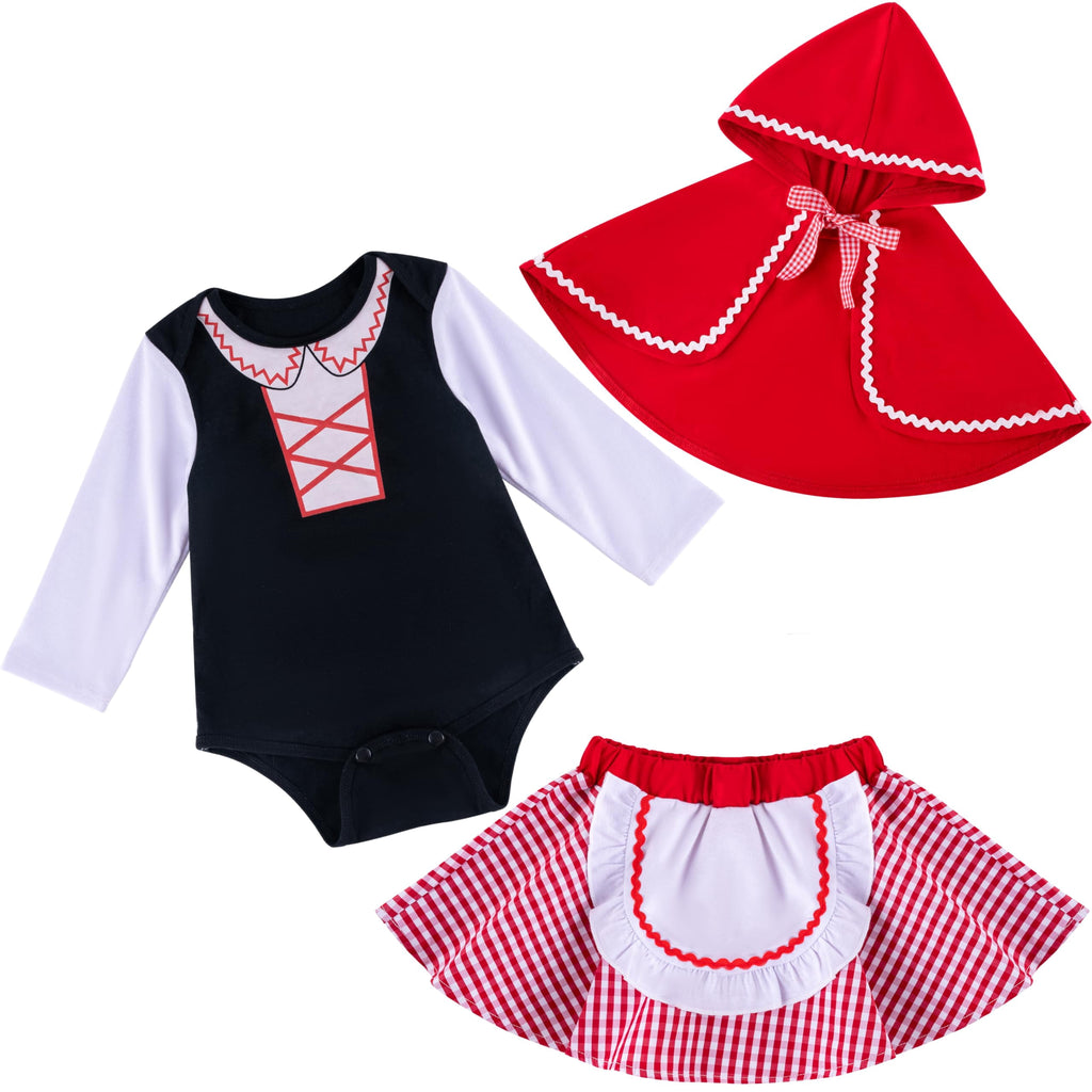 Joyfy Women Little Red Riding Hooded Costume with Dress, Cape and Gloves Outfits Set, Adult Women Halloween Costume for Halloween Themed Party Cosplay