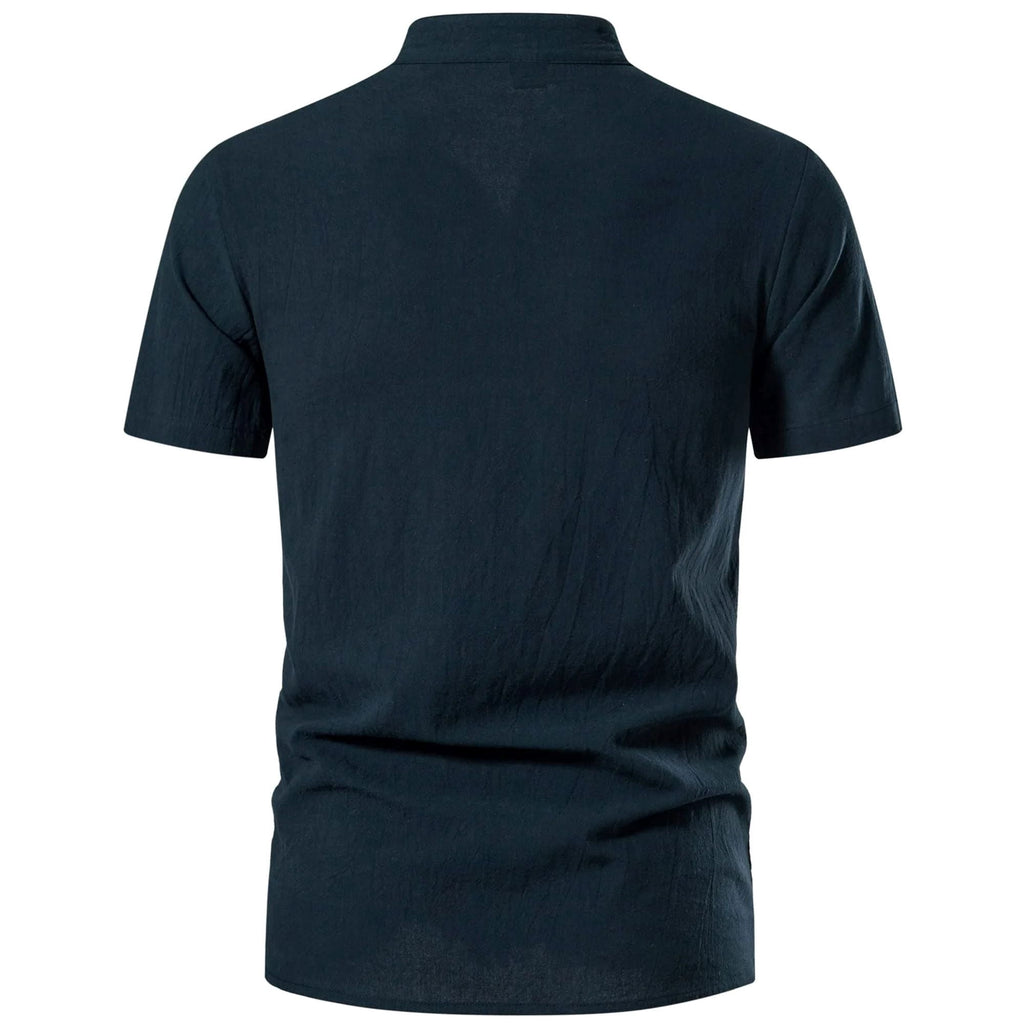 HAOMEILI Men's Cotton Linen Lace-Up V-Neck Short Sleeve Shirt