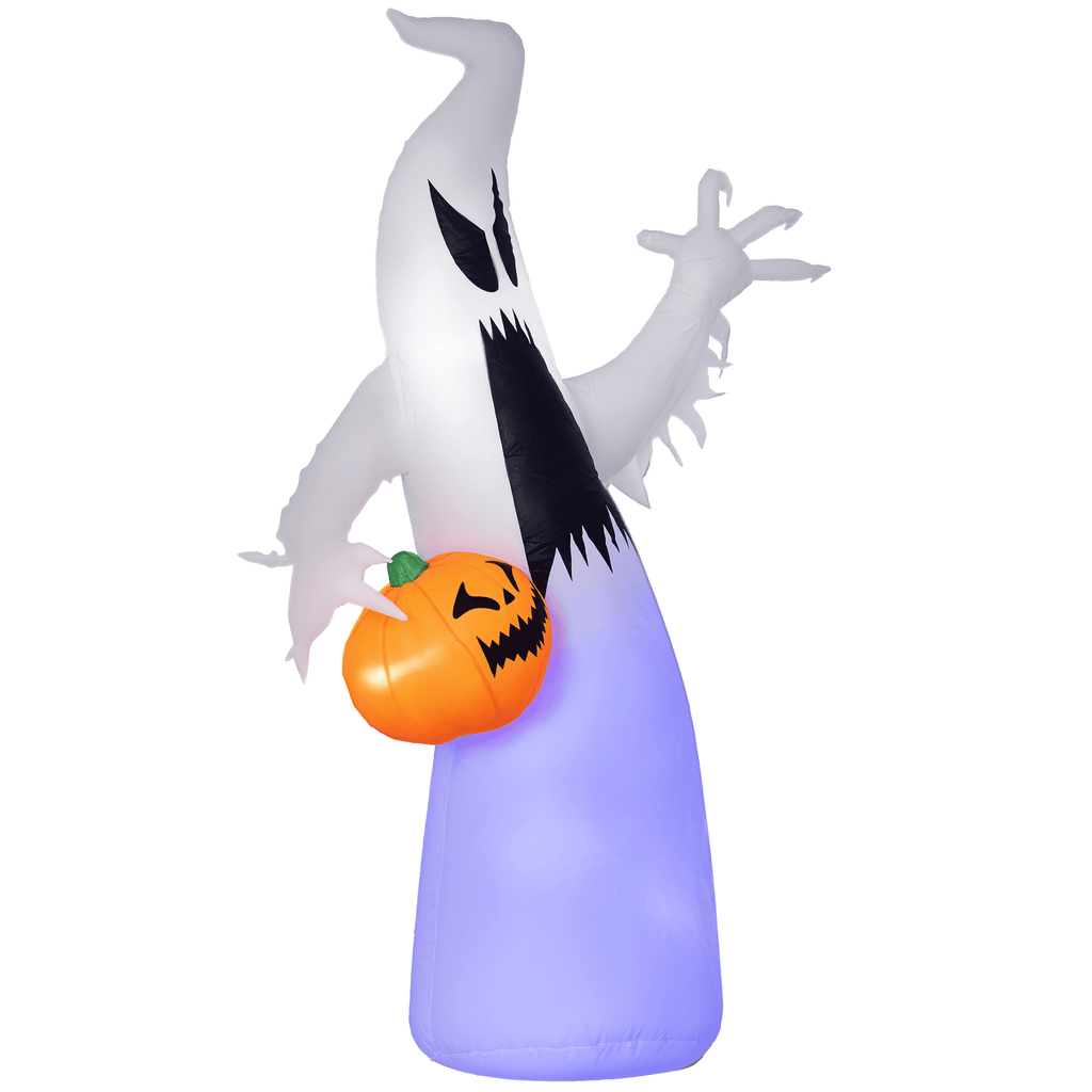 HOMCOM Inflatable Ghost with Pumpkin, Halloween Outdoor LED Lighted Yard Decoration, Waterproof