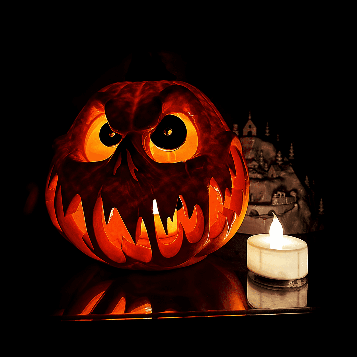 Halloween Pumpkin Decorations, Giant Skull Face Jack O Lantern with Hollow Eyes, 3D Hollow Pumpkin Decor for Indoor Outdoor Haunted House, Yard, Home and Halloween Party