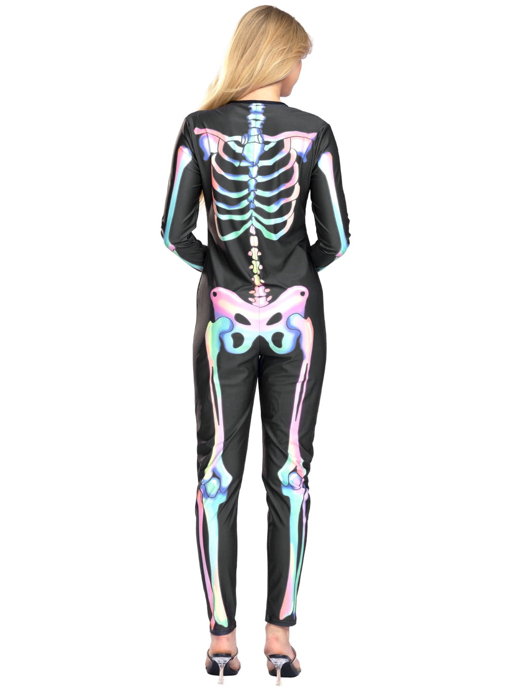 Seasons Women's Halloween Skeleton Costume, Double-Sided Colourful Pattern, Black Light Reactive