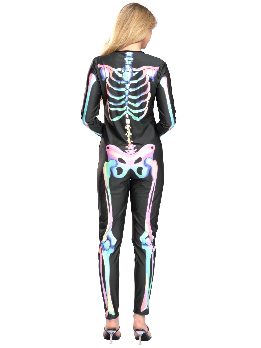 Seasons Women's Halloween Skeleton Costume, Double-Sided Colourful Pattern, Black Light Reactive