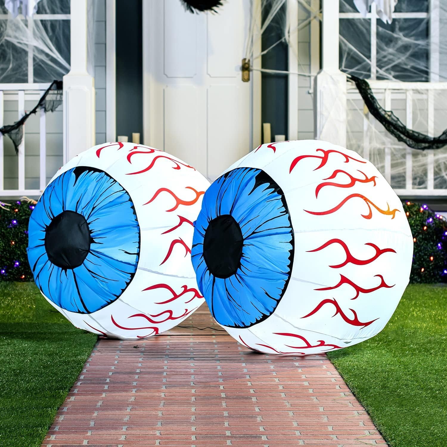Joyfy 2 Pack Halloween Inflatable Eyes Decoration with Build-in LEDs,3 ft Blow Ups Green Eyes for Yard,Halloween Decor Outdoor with LEDs Party Supplies Blow up Decoration