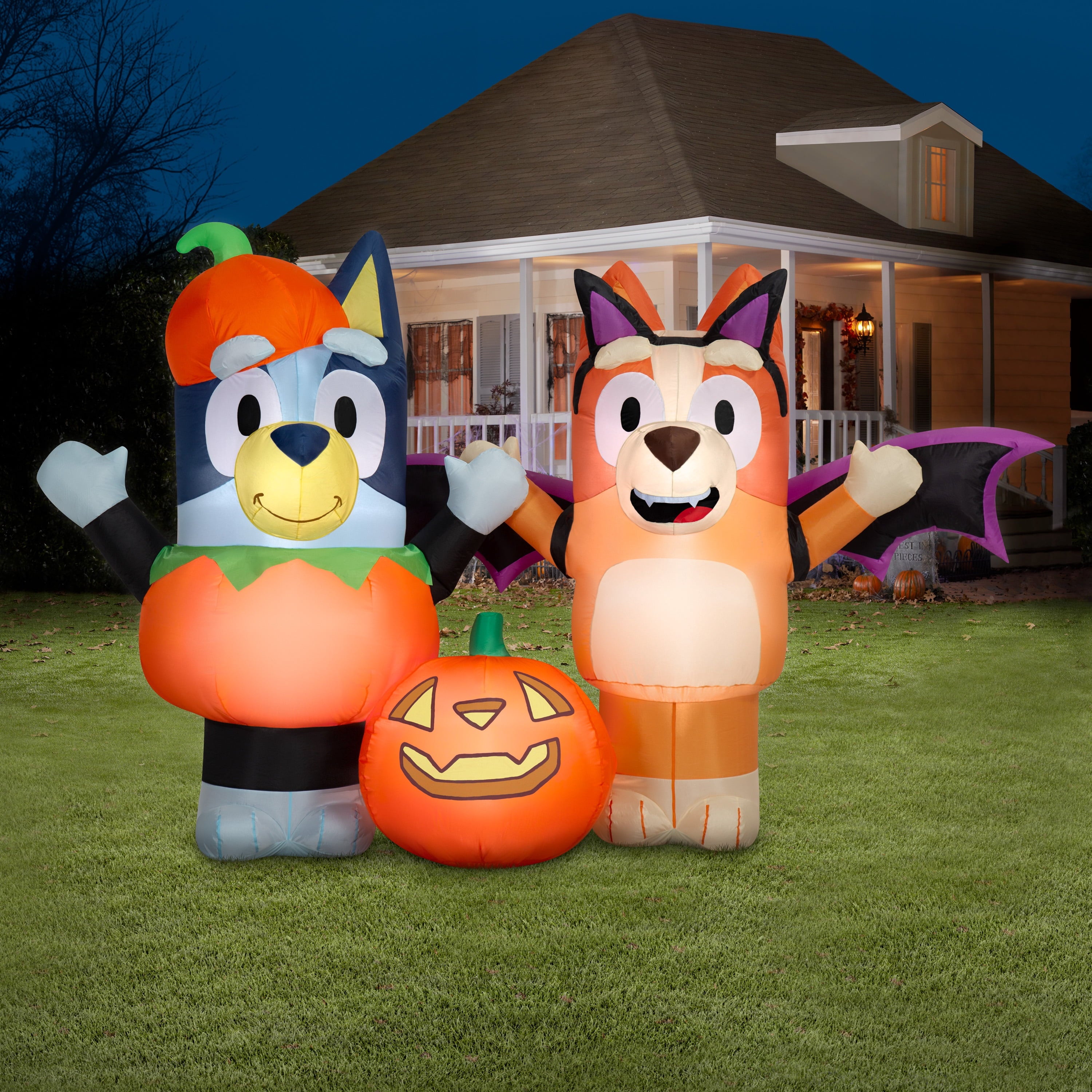 Airblown Halloween Yard Inflatables Light Bluey and Bingo with Jack o' Lantern Large Scene BBC, 5.2 ft