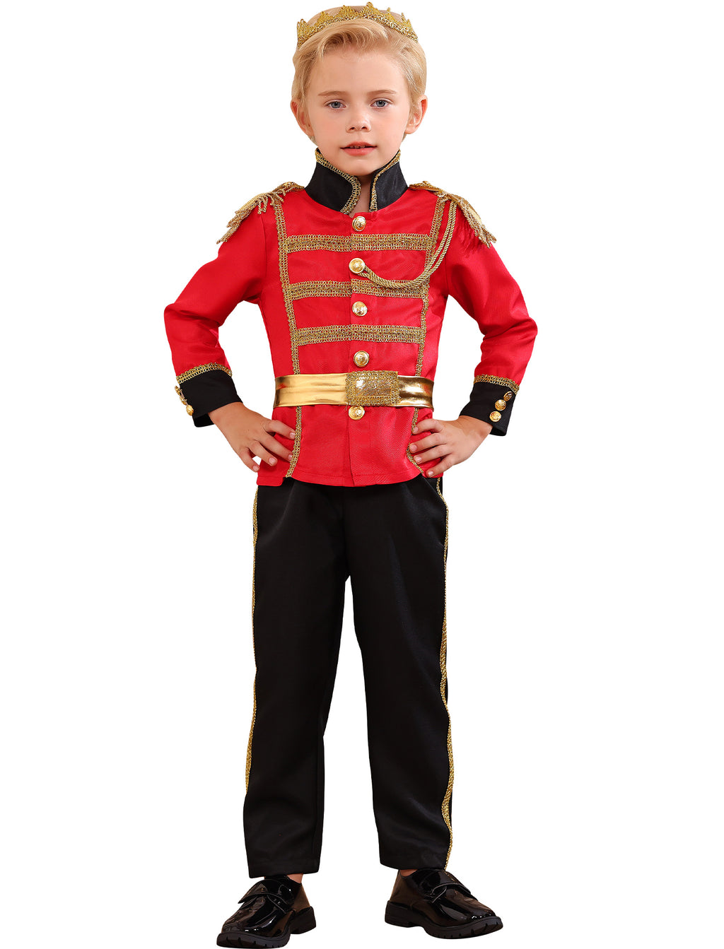 IBTOM CASTLE Boys Prince Charming Costume Halloween Cosplay Dress up Birthday Party Medieval Royal Prince Outfits for Toddler Child 3-4 Years Red 4pcs
