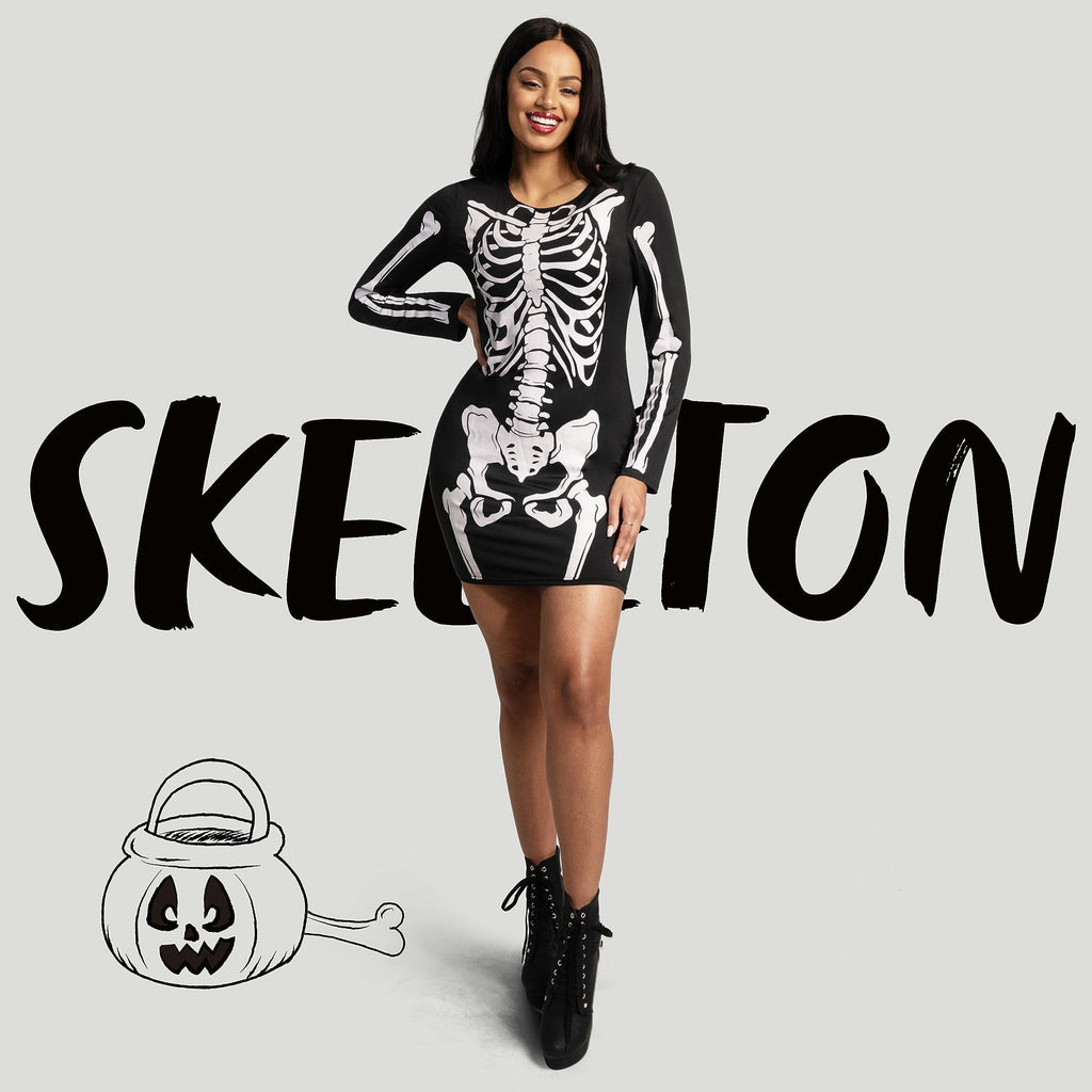 Joyfy Glow in the Dark Skeleton Costume for Adults Women Halloween Dress Up Party Role Playing Cosplay