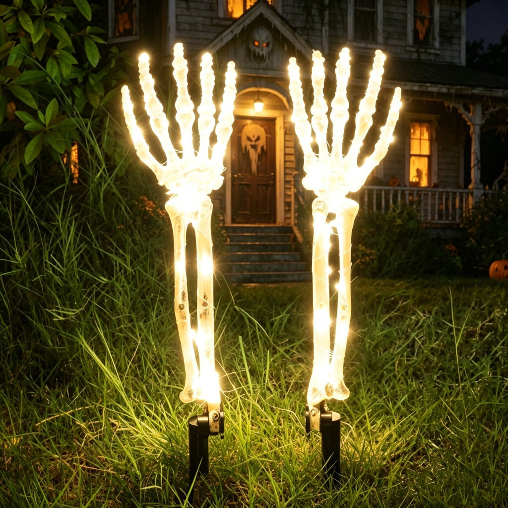 AuroraX Halloween Skeleton Hand Stake Skeleton Hand Solar Light LED Outdoor Battery Operated Waterproof Halloween Decorations for Yard Green