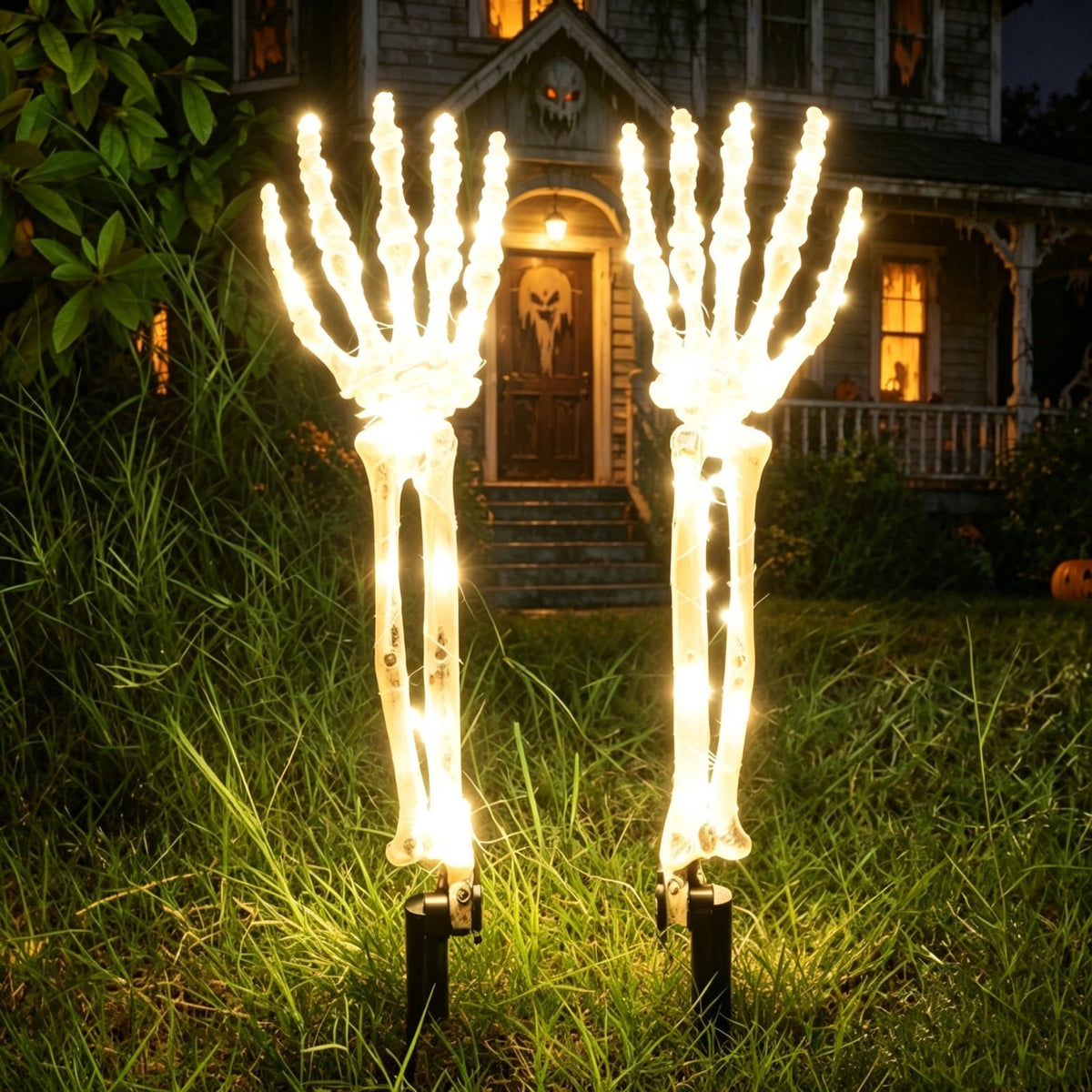 AuroraX Halloween Skeleton Hand Stake Skeleton Hand Solar Light LED Outdoor Battery Operated Waterproof Halloween Decorations for Yard Green