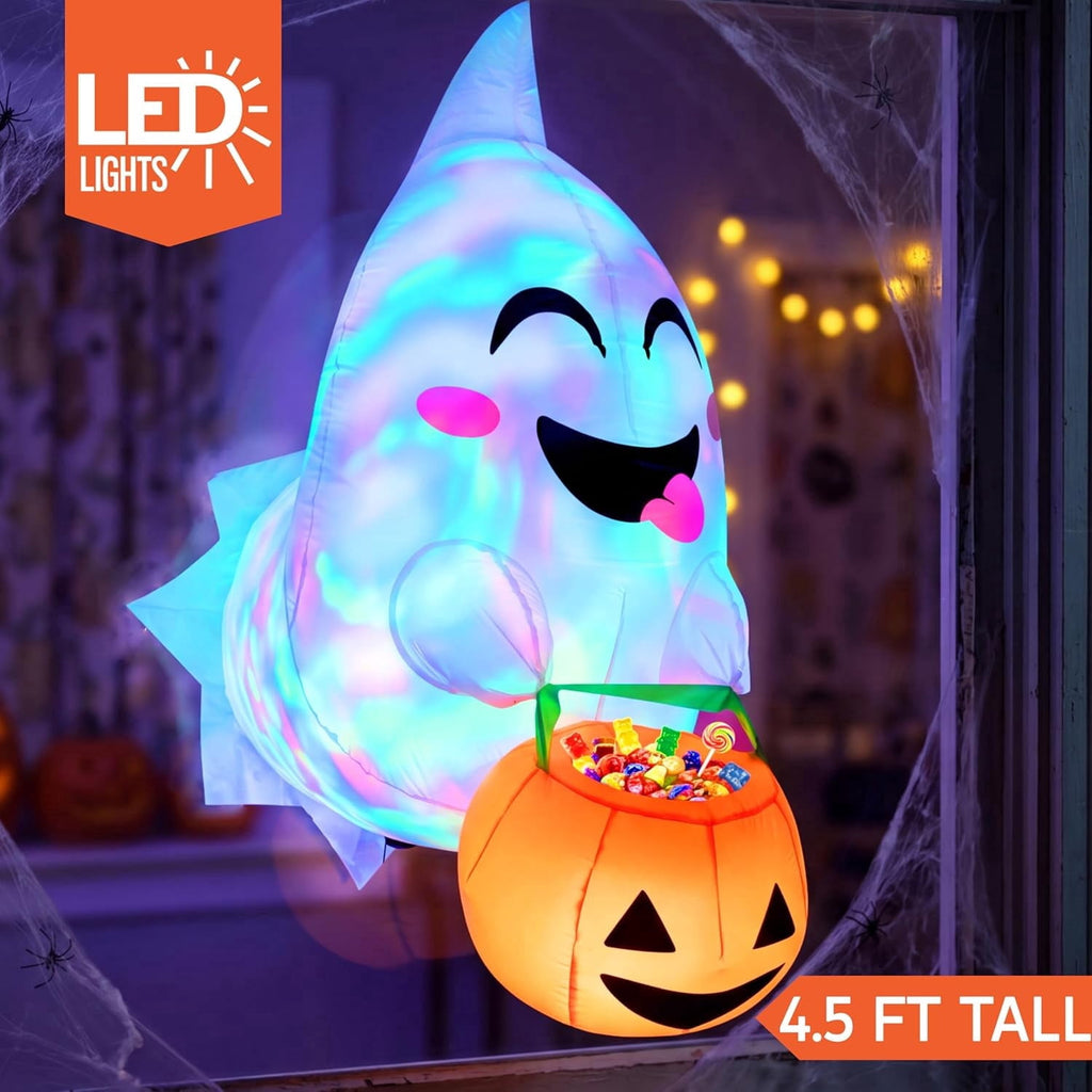 Joyfy 4.5 FT Halloween Inflatable Decorations Outdoor Scary Flying Ghost Broke Out from Window with Built-in LED Blow Up Inflatable for Window Decoration Yard Garden Lawn Decor