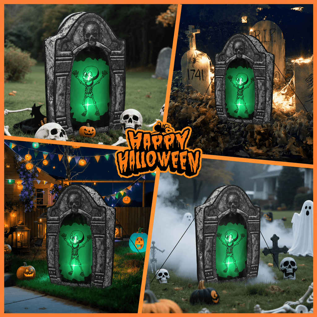 Wondiair 41" Halloween Tombstone with Lighted Skeleton, Outdoor Halloween Graveyard Decoration for Yard, Lawn, Porch & Haunted House