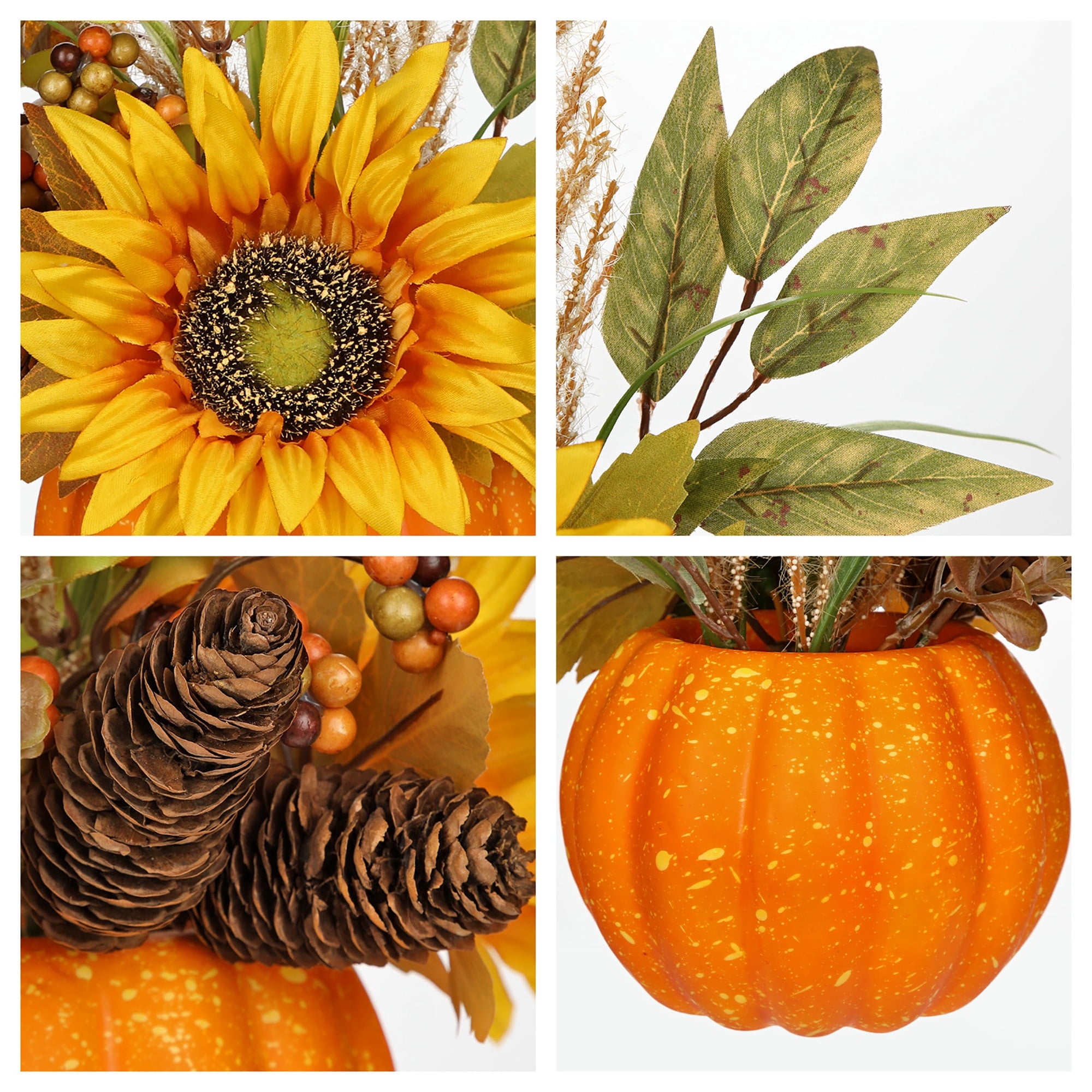 Briful 12.9"Artificial Pumpkin Floral Arrangement with Orange Sunflowers Leaves Fall Table Centerpiece for Harvest Autumn Décor