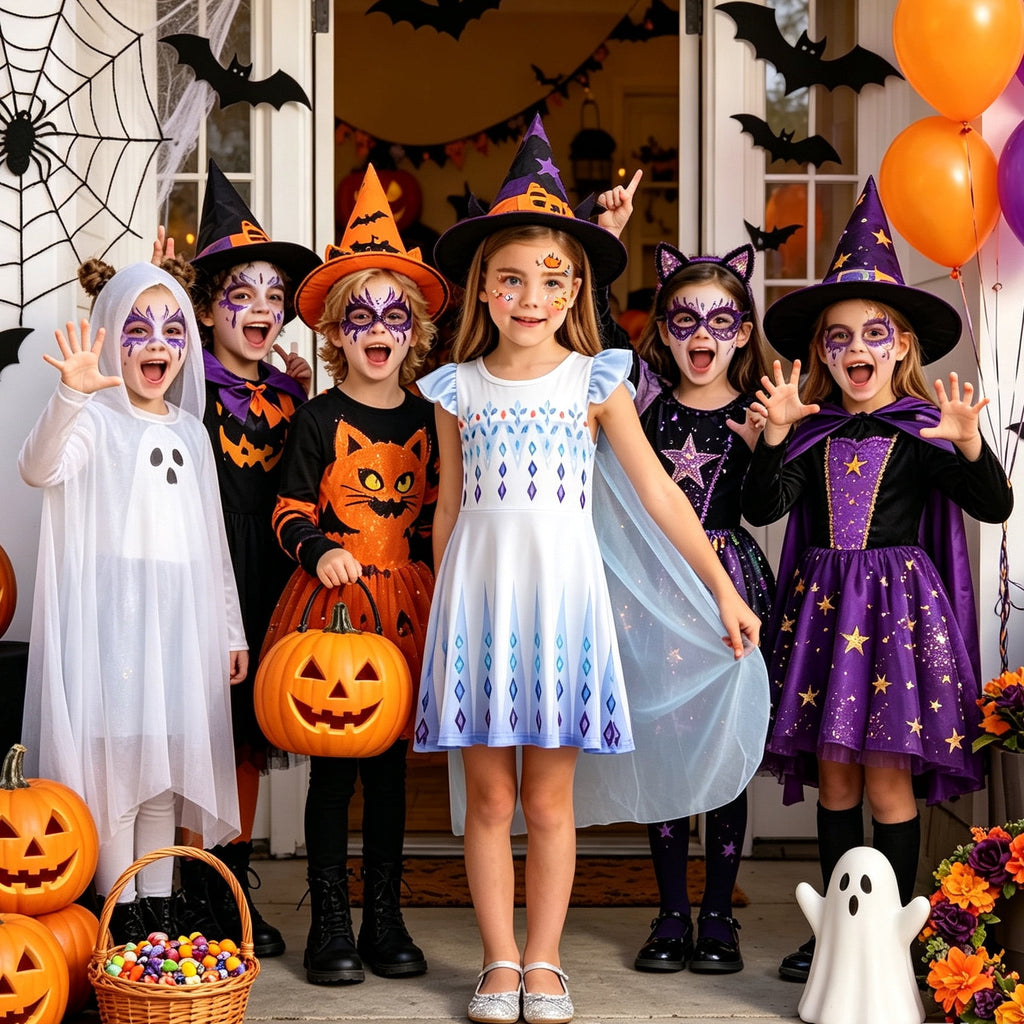 Benylion Girls Ice Princess Dress Halloween Cosplay Costumes With Tulle Cape Kids Birthday Party Dress up Outfit for 7-8 Years