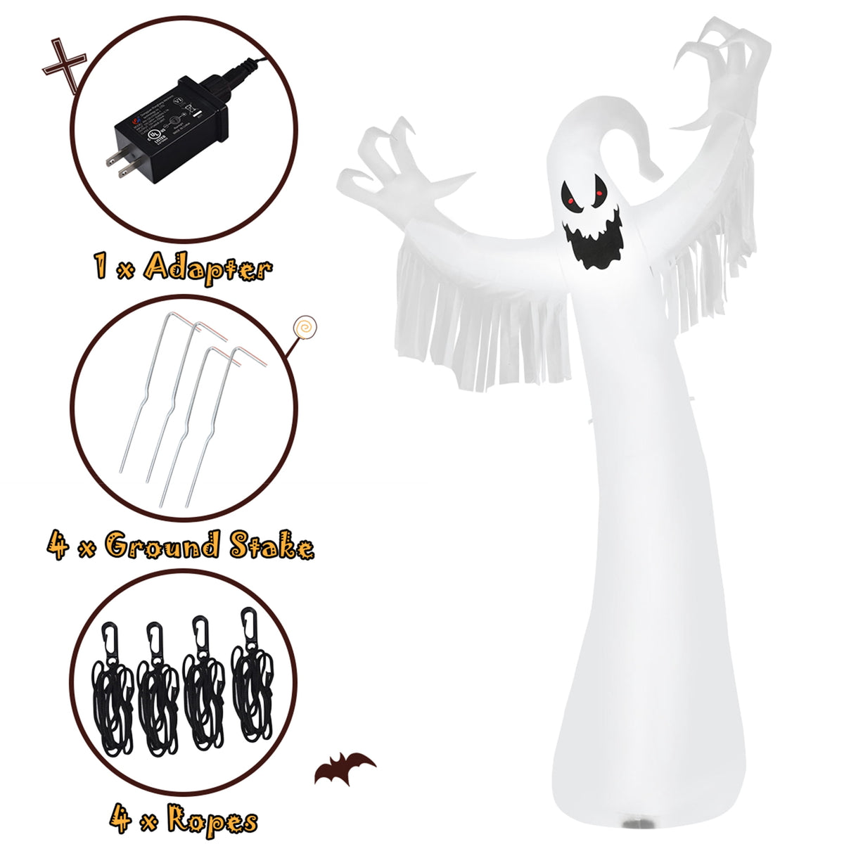 Gymax 12ft Inflatable Halloween Blow Up Ghost Decoration w/ Built-in LED Light