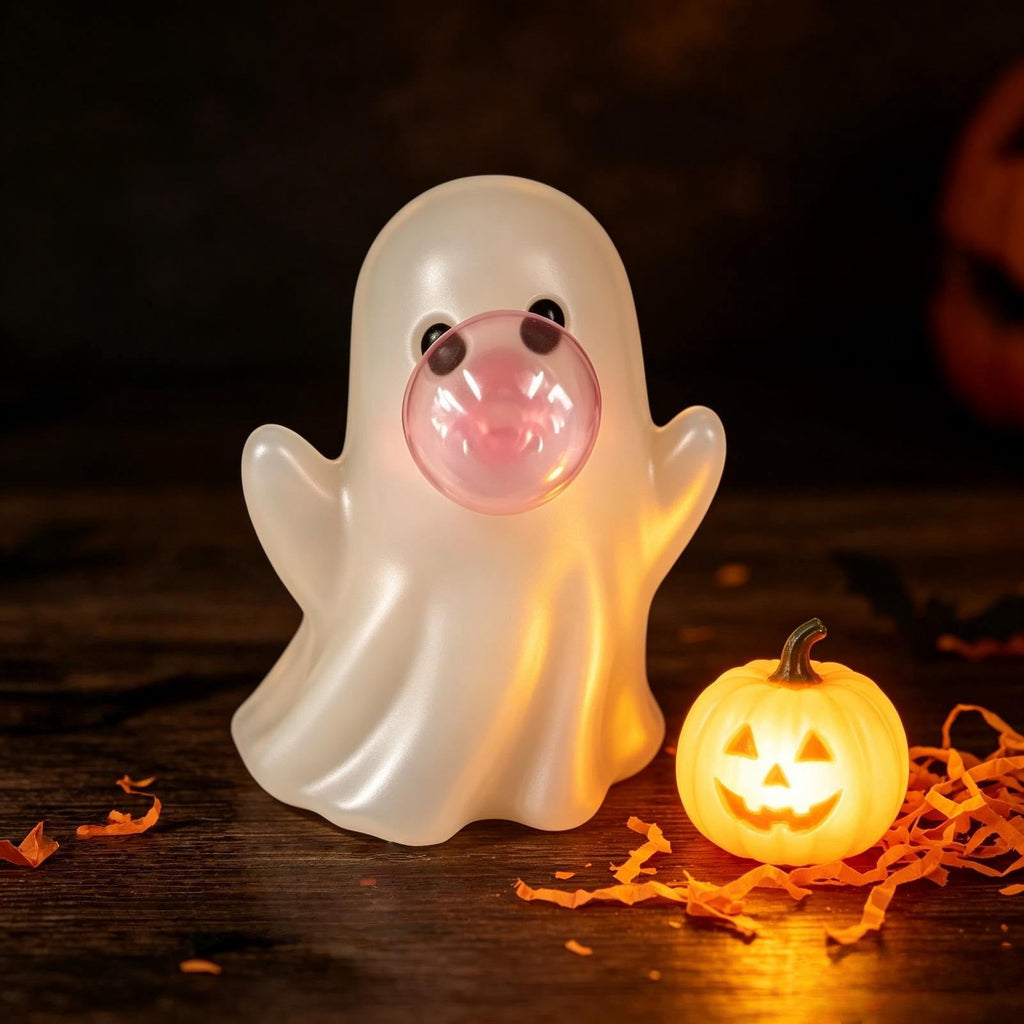 Halloween Blow Mold Ghost with Bubble Decor, Cute Blowing Ghost Night Light, Halloween Ghost Lamp, Resin Table Ornament, Bedroom Nightstand Decoration, Holiday Gift