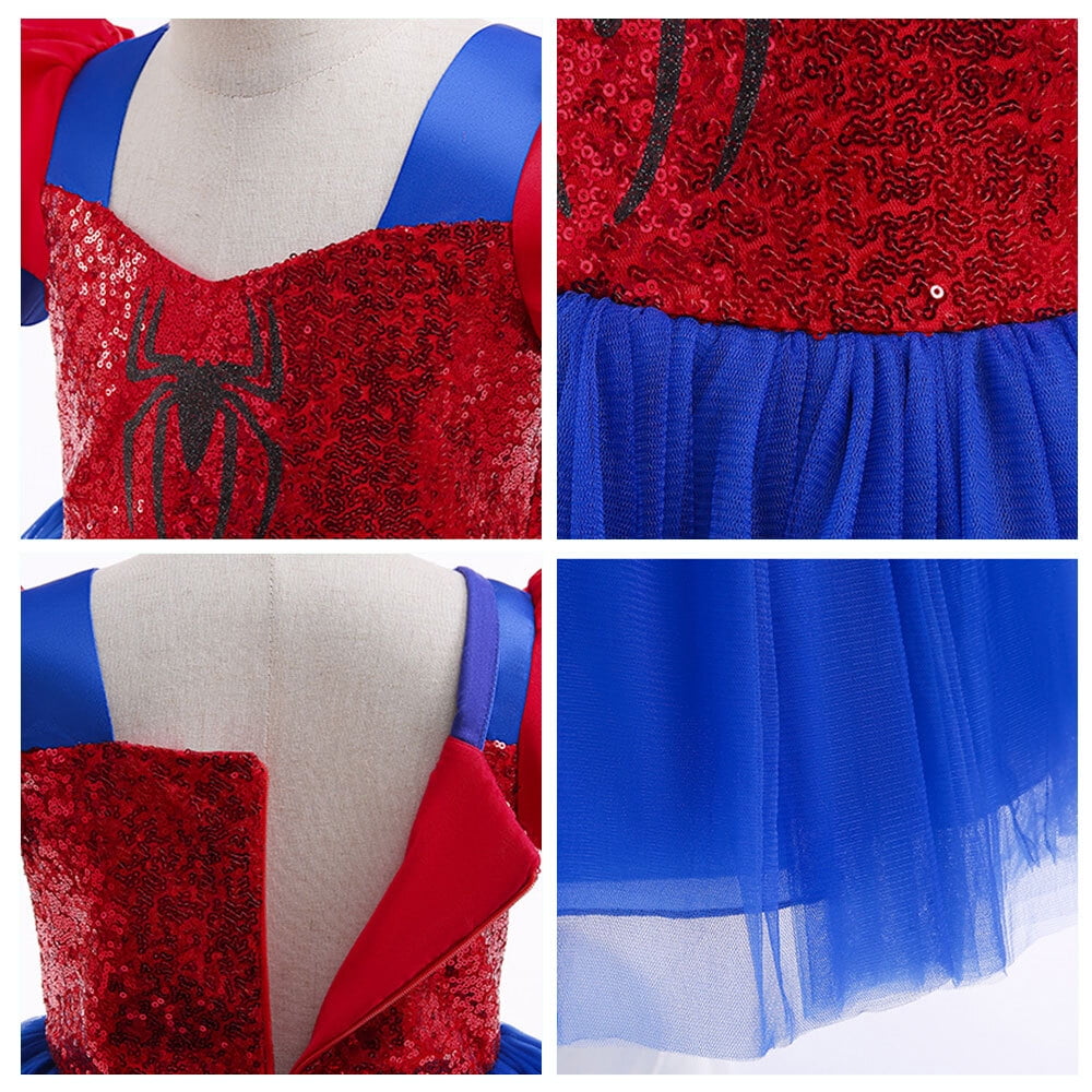 Girls Cartoon Costume Dress with Headband Short Sleeves Sequins Halloween Party Cosplay Dress Up