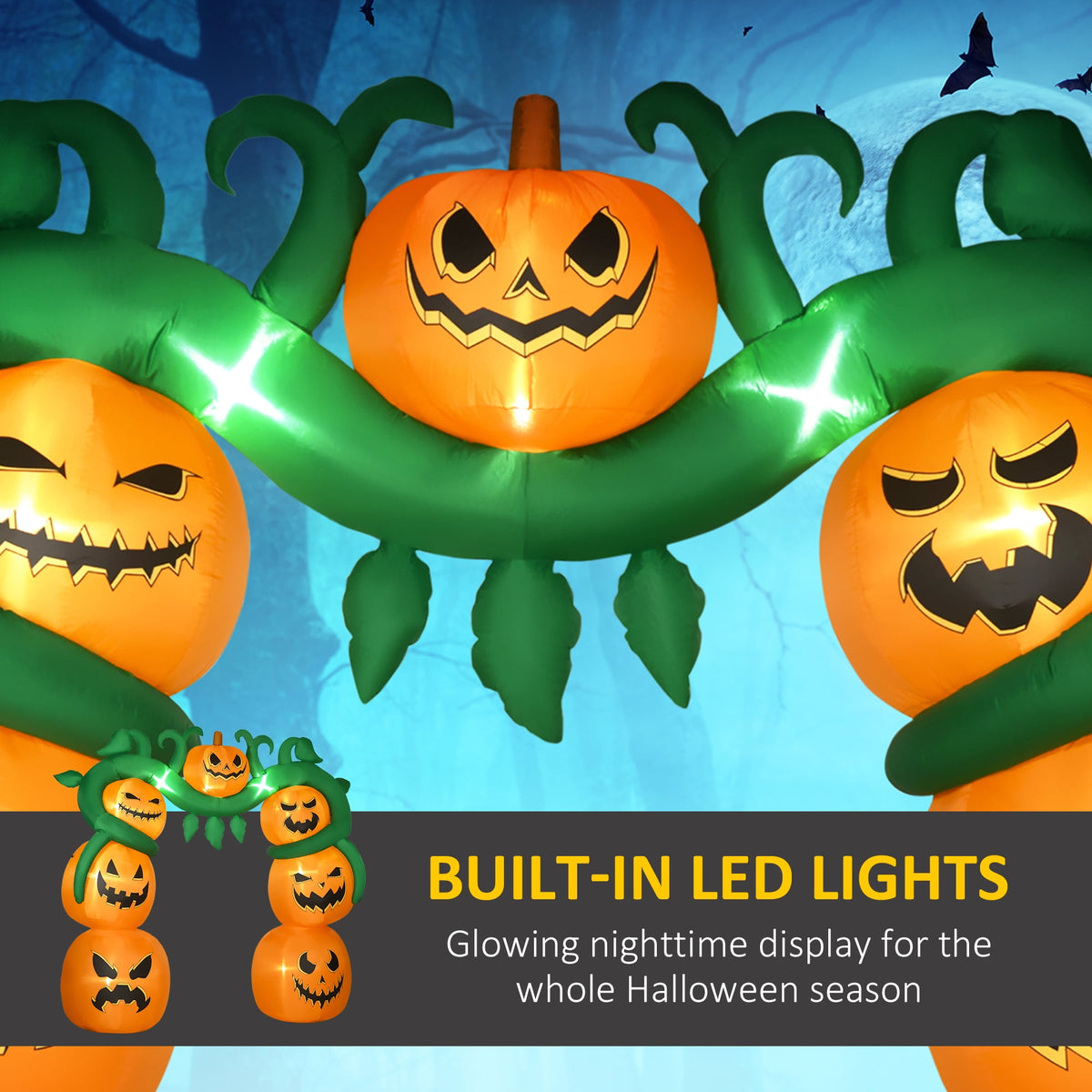 Outsunny 11.8' H Large Halloween Inflatable Archway Ghost Bat Pumpkin Spider, Halloween Decoration with LED Lights for Garden Indoor Outdoor