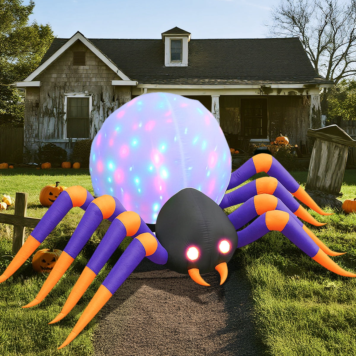 GVDV 8 FT Halloween Spider Inflatables Outdoor Decorations, Blow Up Yard Decoration with Built-in LED Lights for Holiday, Party, Yard, Garden