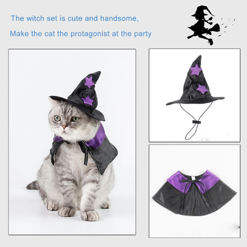 WILLED Halloween Pet Costumes, Cat Wizard Costume, Dog Witch Cloak & Hat, Purple Witch Cloak for Cats, Dogs, Kittens, Puppies, Rabbits, Perfect for Halloween, Parties, Cosplay, and Daily Wear