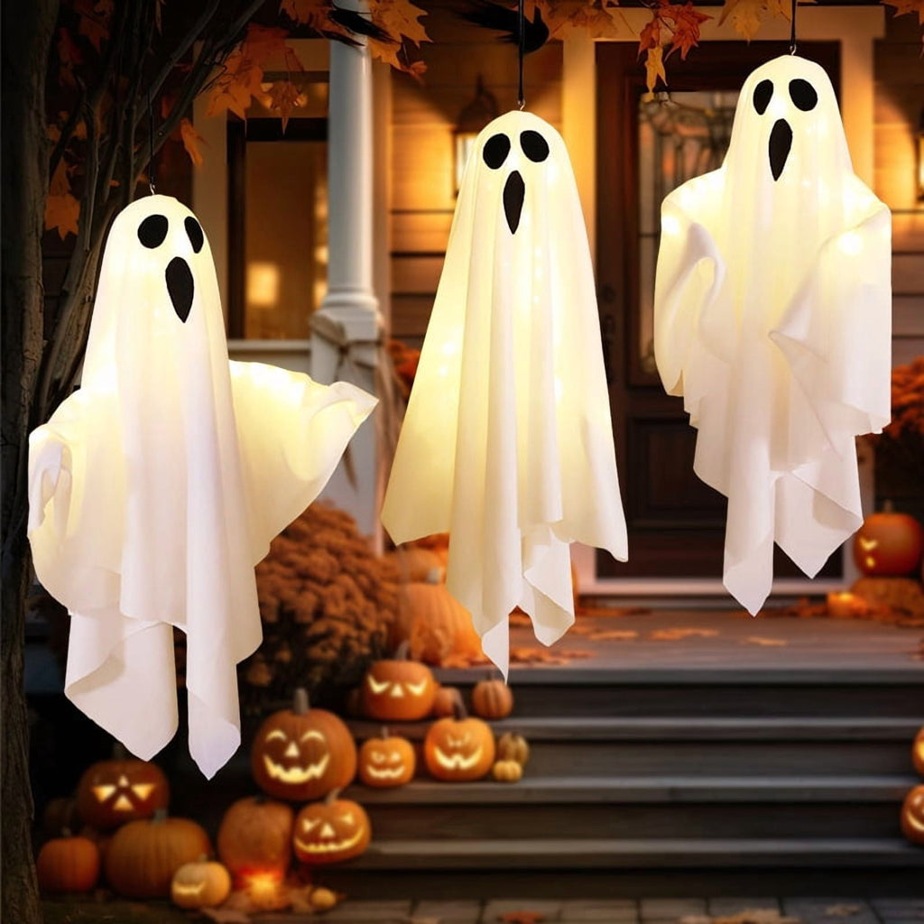Halloween Decorations, Solar Garden Lights Outdoor, 5Packs Halloween Ghost Decorations Lights Indoor, Solar Scary Ghost Path Lights for Halloween Party Decor, Porches Yards Gardens Lawn, Warm White