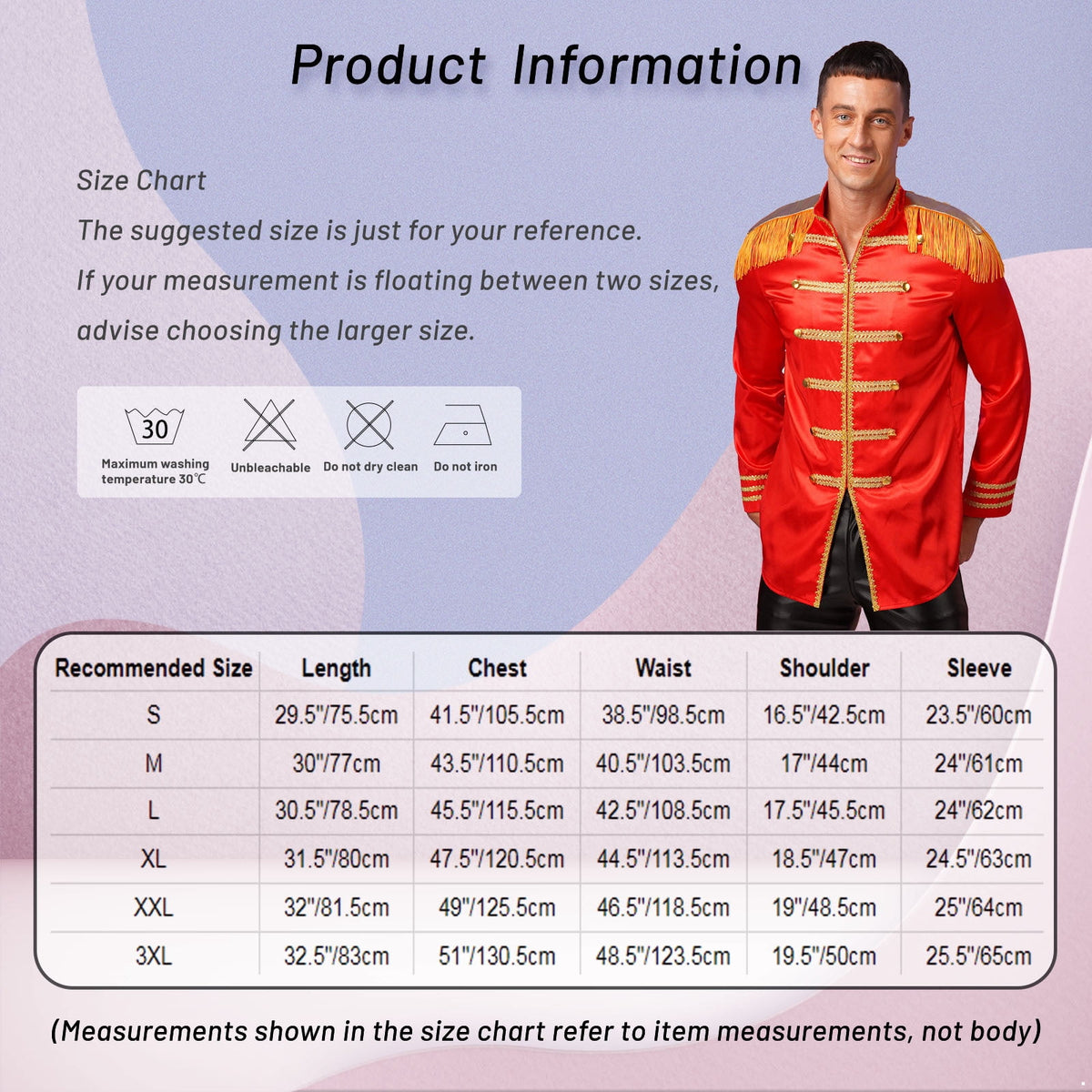 Eandarui Men's Halloween SGT Sergeant Pepper Costume Jacket Fancy Dress Hippie Music Star 1960s Shirt Red S