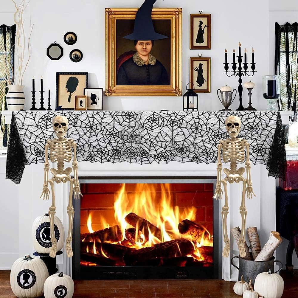 2PCS Halloween Skeleton Decoration Posable Skeletons Realistic Joint Design ,Indoor Outdoor Haunted House Props,16inches/40cm