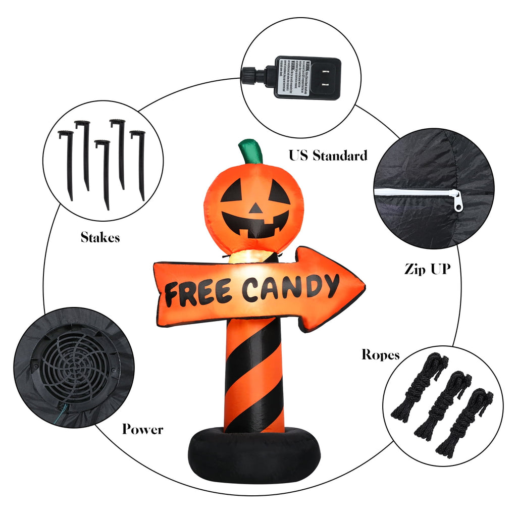 Halloween Inflatable Pumpkin Road Sign Festival Decor Blow Up Yard Decorations Clearance with Built-in LEDs for Lawn, Garden, Party, Indoor