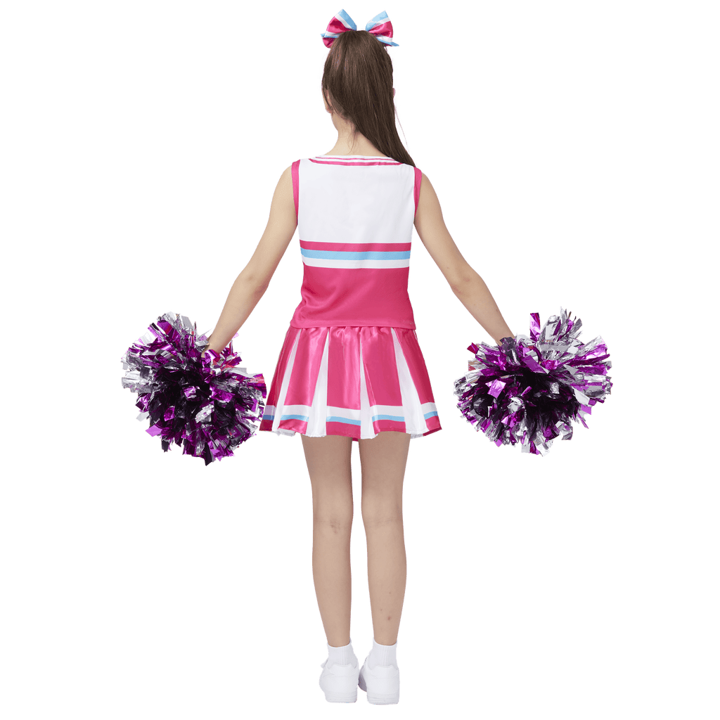 Joyfy Cheerleader Costume for Girls, Halloween Cute Cheer Uniform Outfit with Accessories for Kids Halloween High School Cheerleader Dress Up Costumes