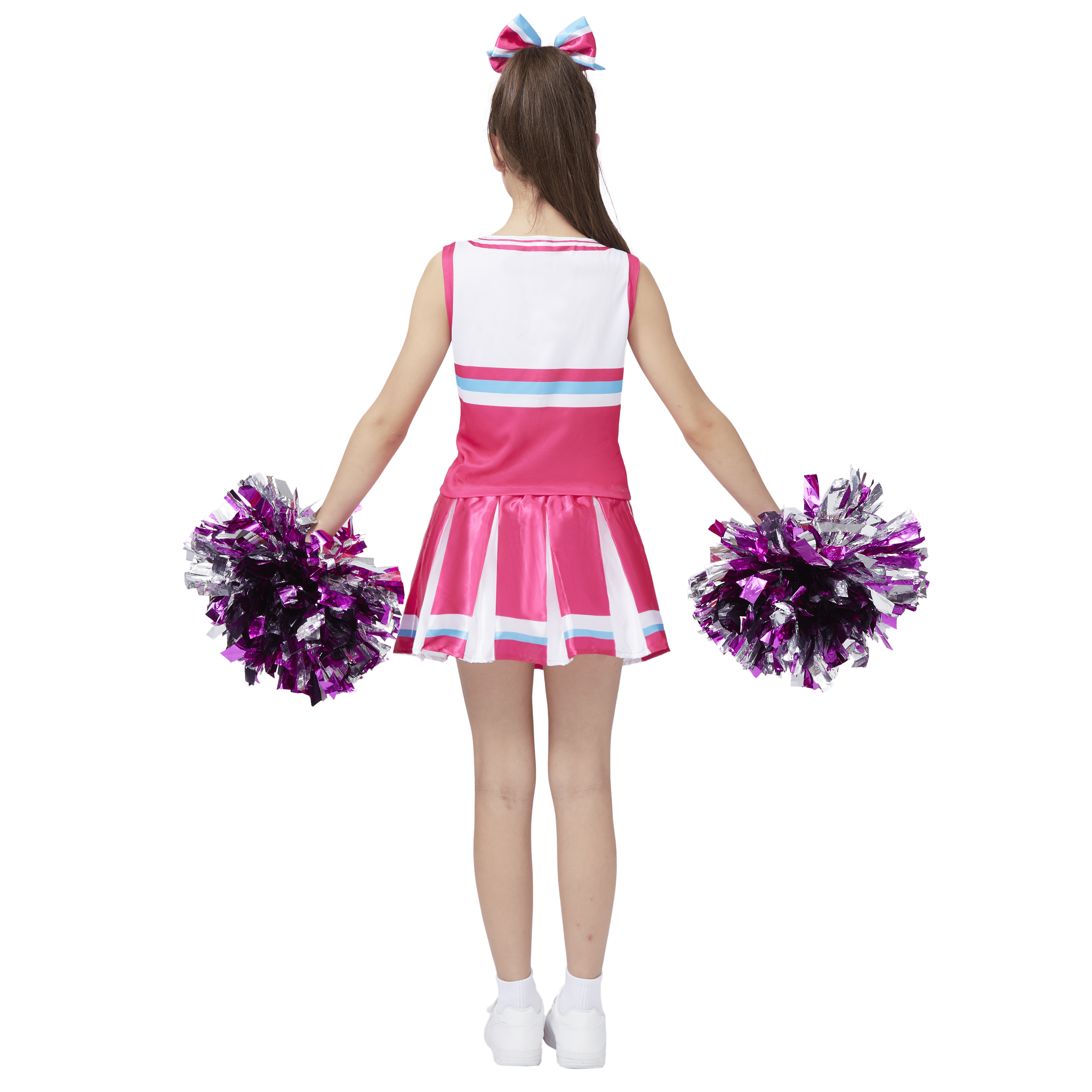 Joyfy Cheerleader Costume for Girls, Halloween Cute Cheer Uniform Outfit with Accessories for Kids Halloween High School Cheerleader Dress Up Costumes