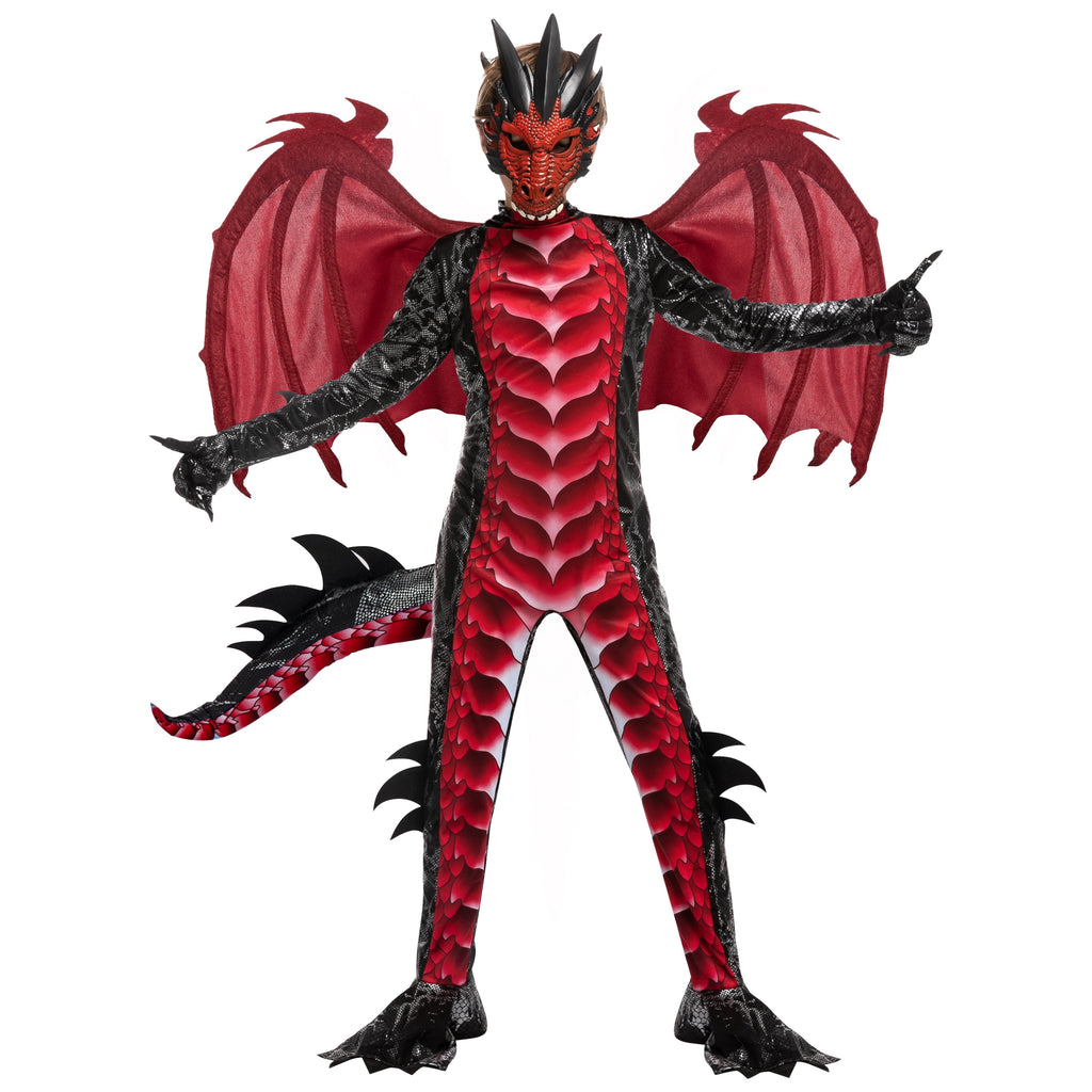Joyfy Dragon Costume for Kids Boys Dragon Costume with Dragon Wings, Tail and Mask Outfits Set for Toddlers Halloween Dress Up 5-12 Years