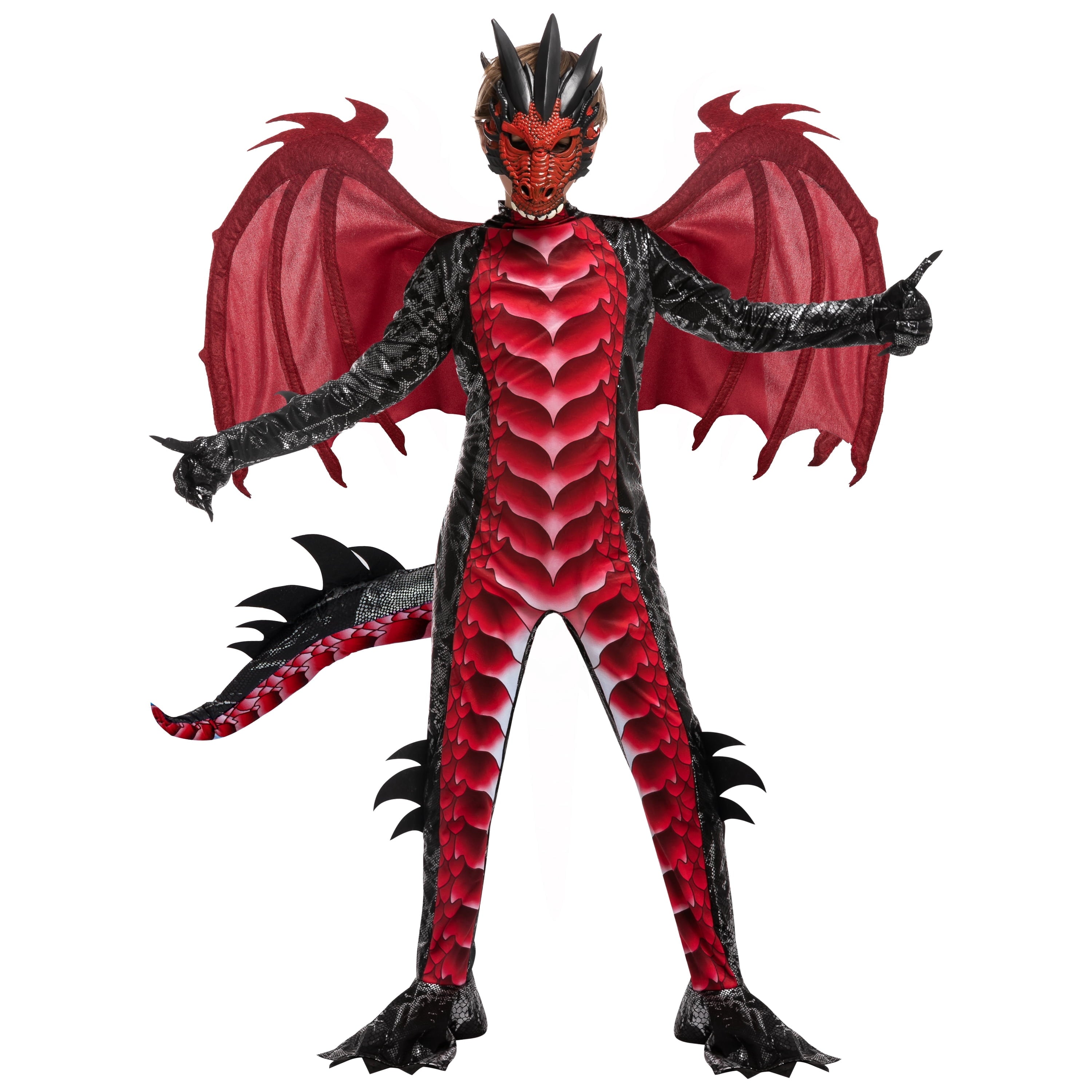 Joyfy Dragon Costume for Kids Boys Dragon Costume with Dragon Wings, Tail and Mask Outfits Set for Toddlers Halloween Dress Up 5-12 Years