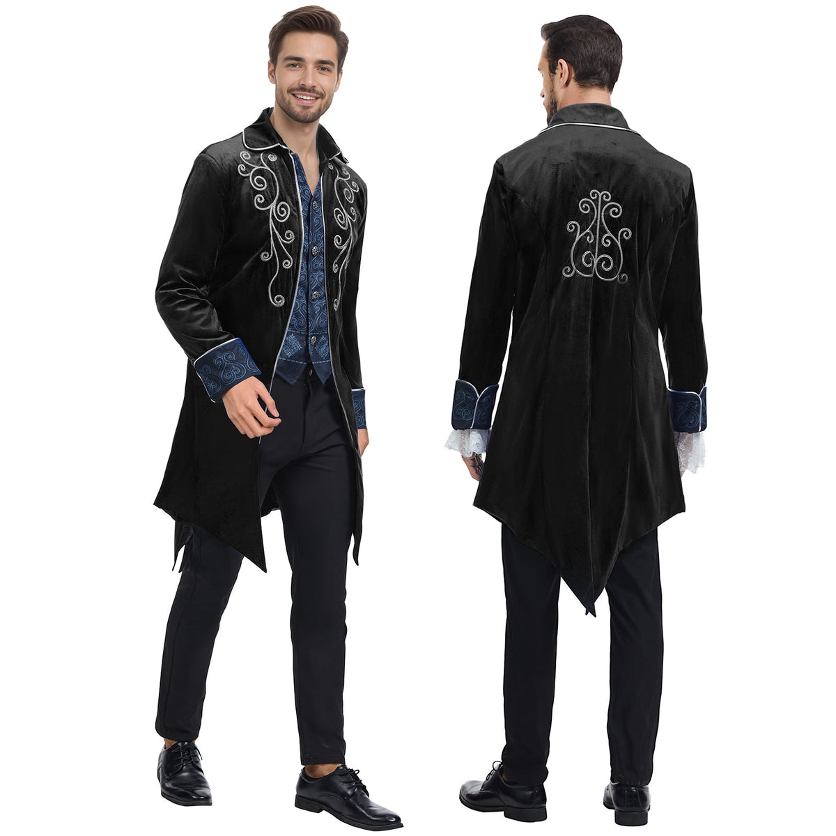 GYQMBT Men Medieval Steampunk Tailcoat Jacket Gothic Victorian Frock Coat Uniform Halloween Party Cosplay Gentleman Costumes, Blue, XL