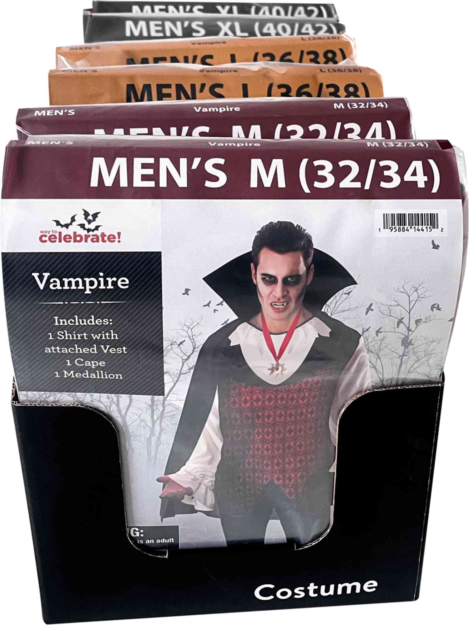 Vampire Halloween Costume for Adults, Men's Size XL (40/42), by Way to Celebrate