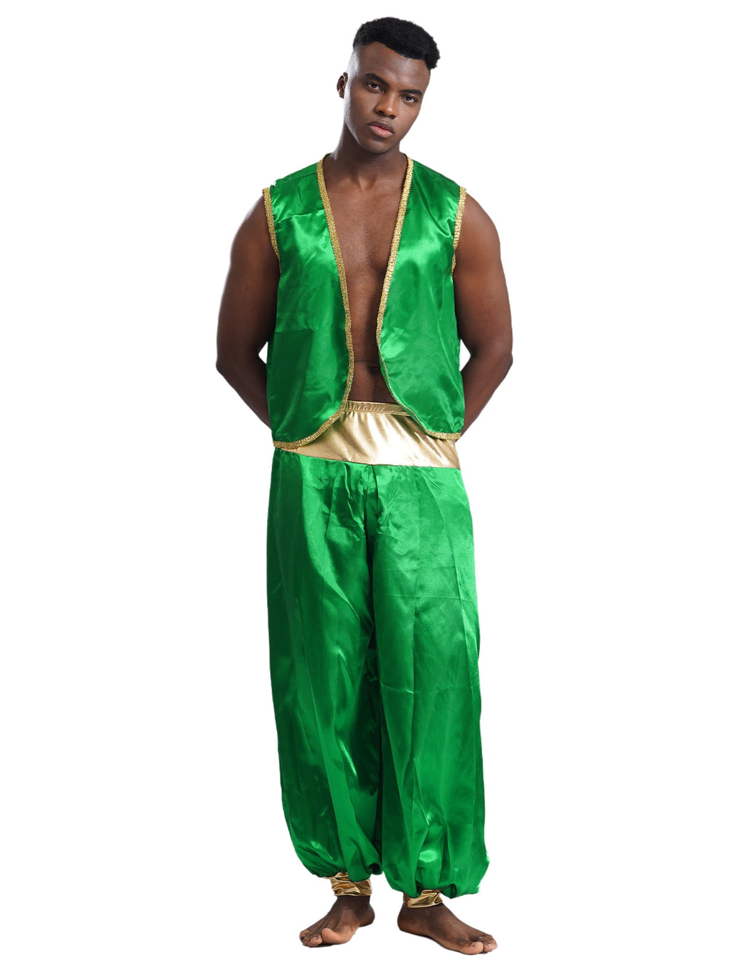 iiniim Mens Arabian Prince Costume Open Front Vest with Pants Halloween Show Fancy Dress up Outfit Royal Blue&Royal Blue S