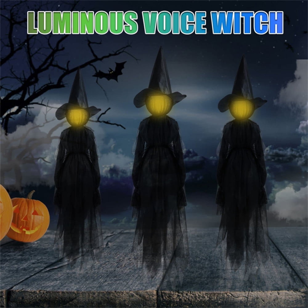 Halloween Glowing Holding Hands Witch, Large Light Up Holding Hands Screaming Witches,Sound-Activated Sensor, Halloween Decor Outdoor, for Home Outside Yard Lawn Garden Party (3Pcs No Voice)