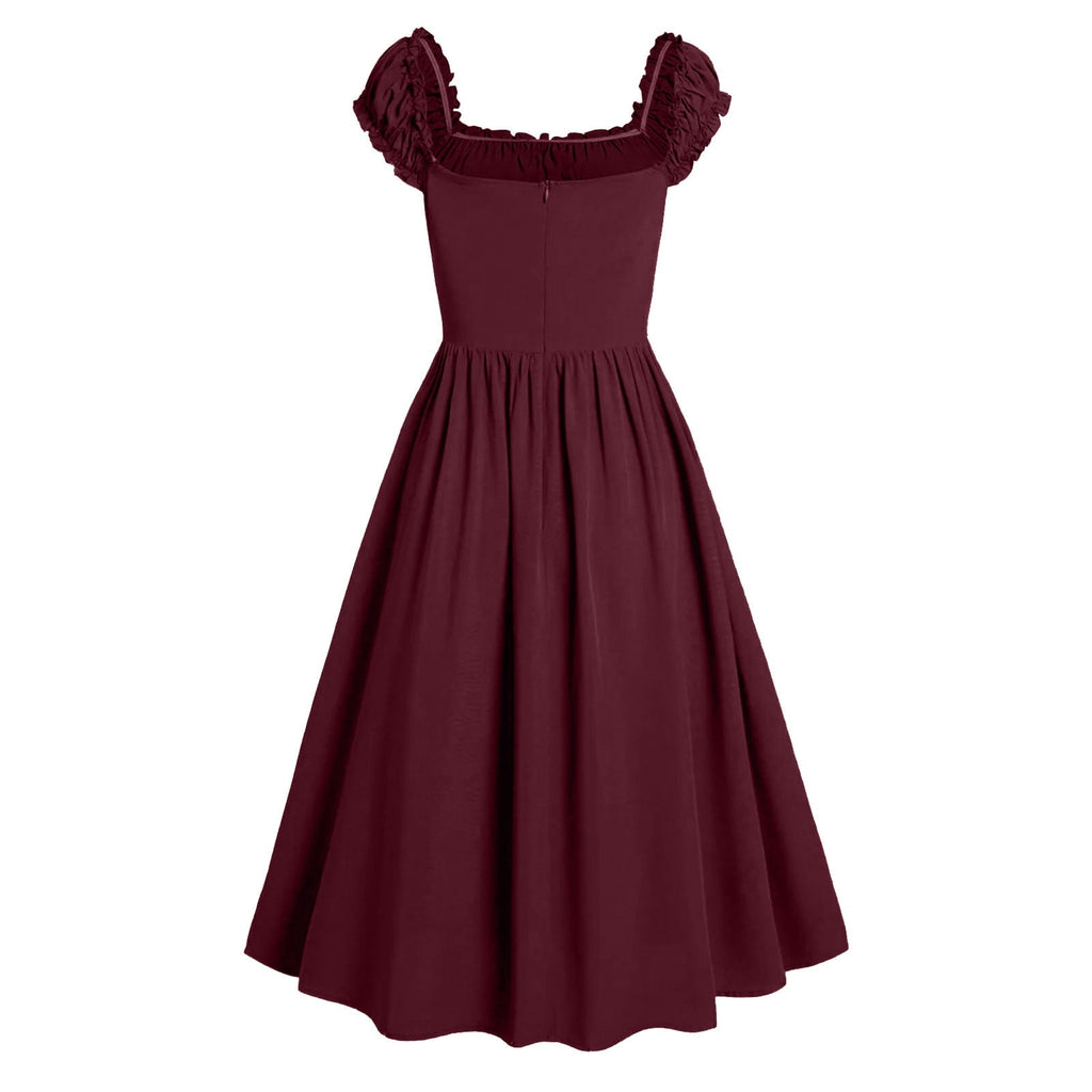 Jsaierl Womens Vintage Medieval Dress Renaissance Pleated Dress with Corset Patchwork Ball Gown Sleeveless Lace Up Midi Dresses