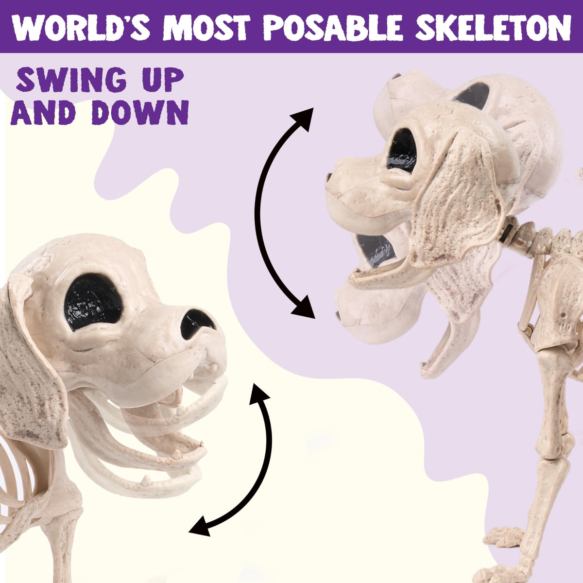 Joyfy 9.8 Inch Halloween Skeleton Dog Skeleton Halloween Decor,Pose-N-Stay Plastic Skeleton Bones with Posable Joints for Hallowmas Decoration Outdoor Haunted House Party