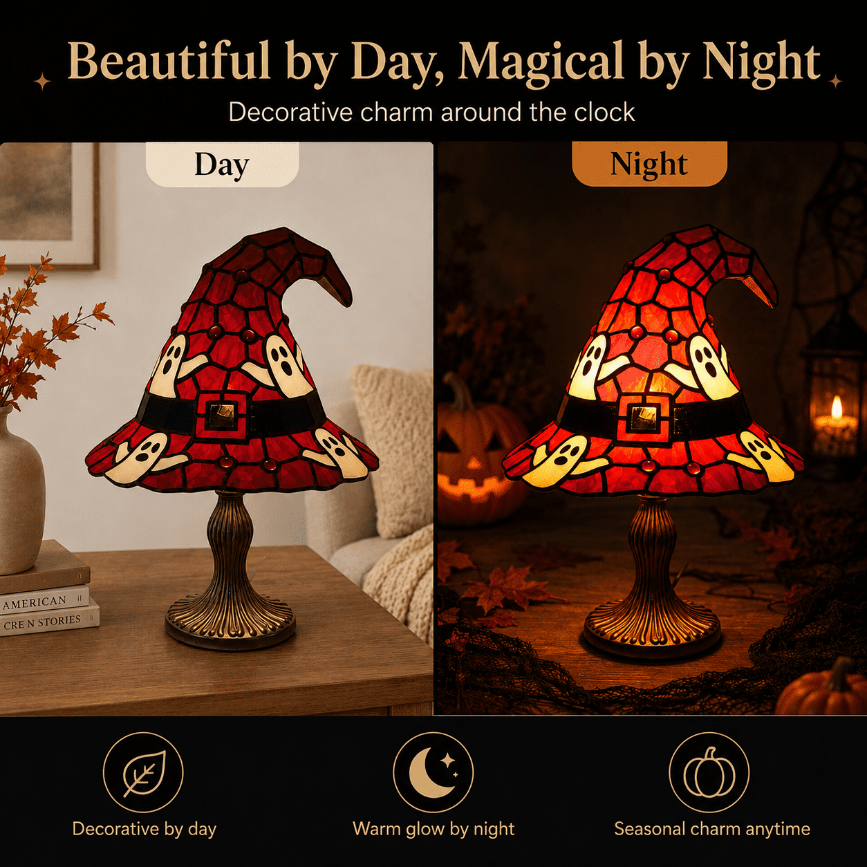 Diceymbol Halloween Decorations and Fall Decor, Halloween Venue Decoration Ghost Props LED Illuminated Ghost Decorations for Tabletop, Mantel, Shelf Indoor Outdoor 9.05 inch
